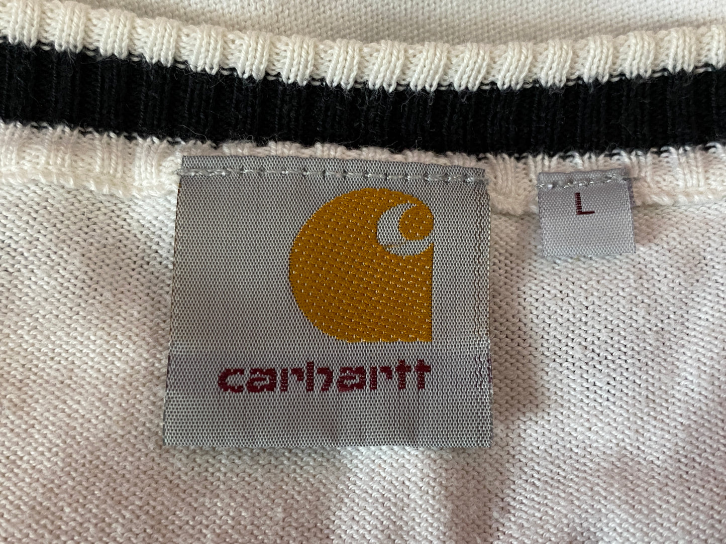 Carhartt Vintage Men's V Neck Sweater - Large White Cotton