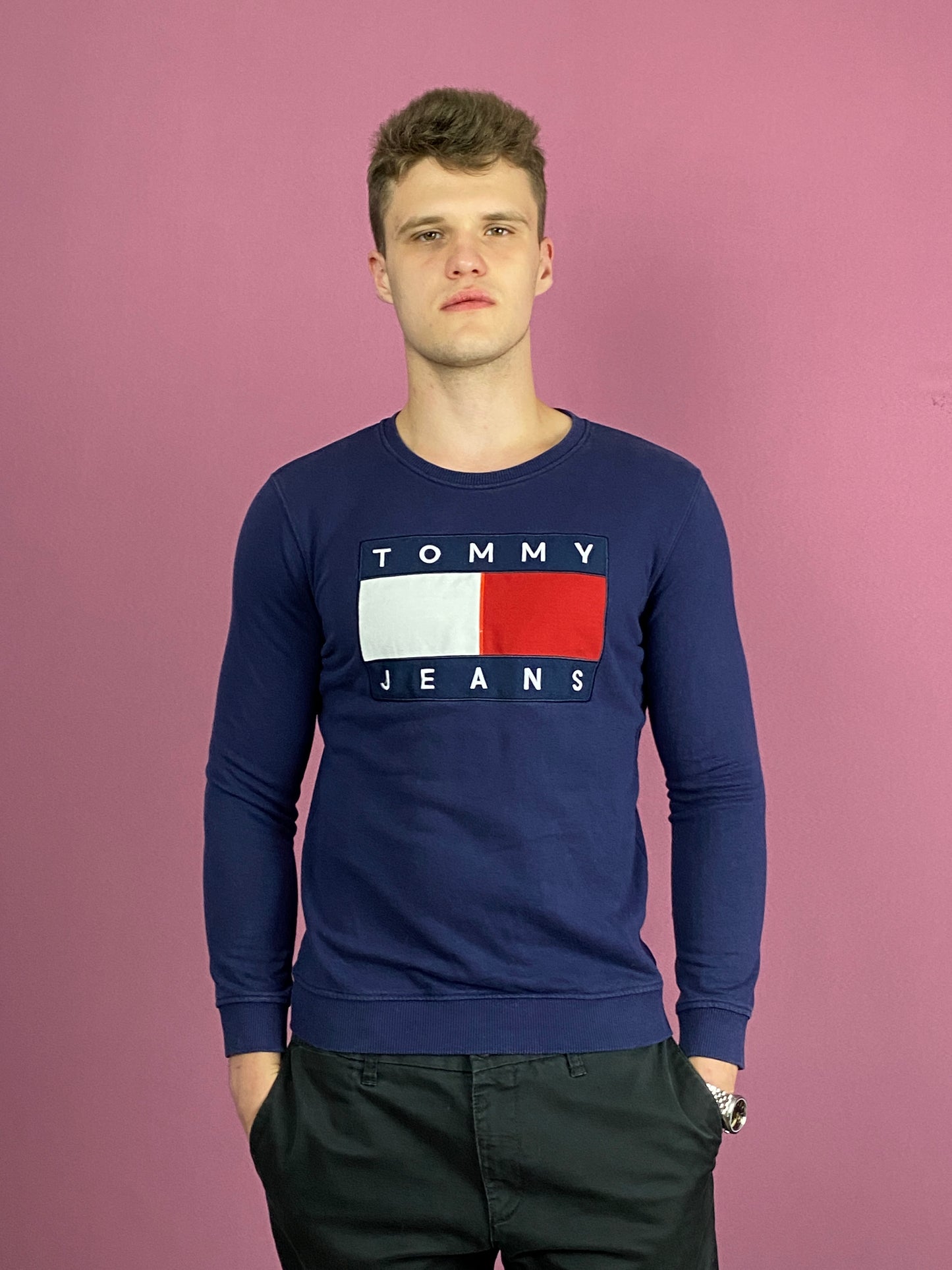 Tommy Hilfiger Vintage Men's Sweatshirt - Medium Navy Blue Cotton