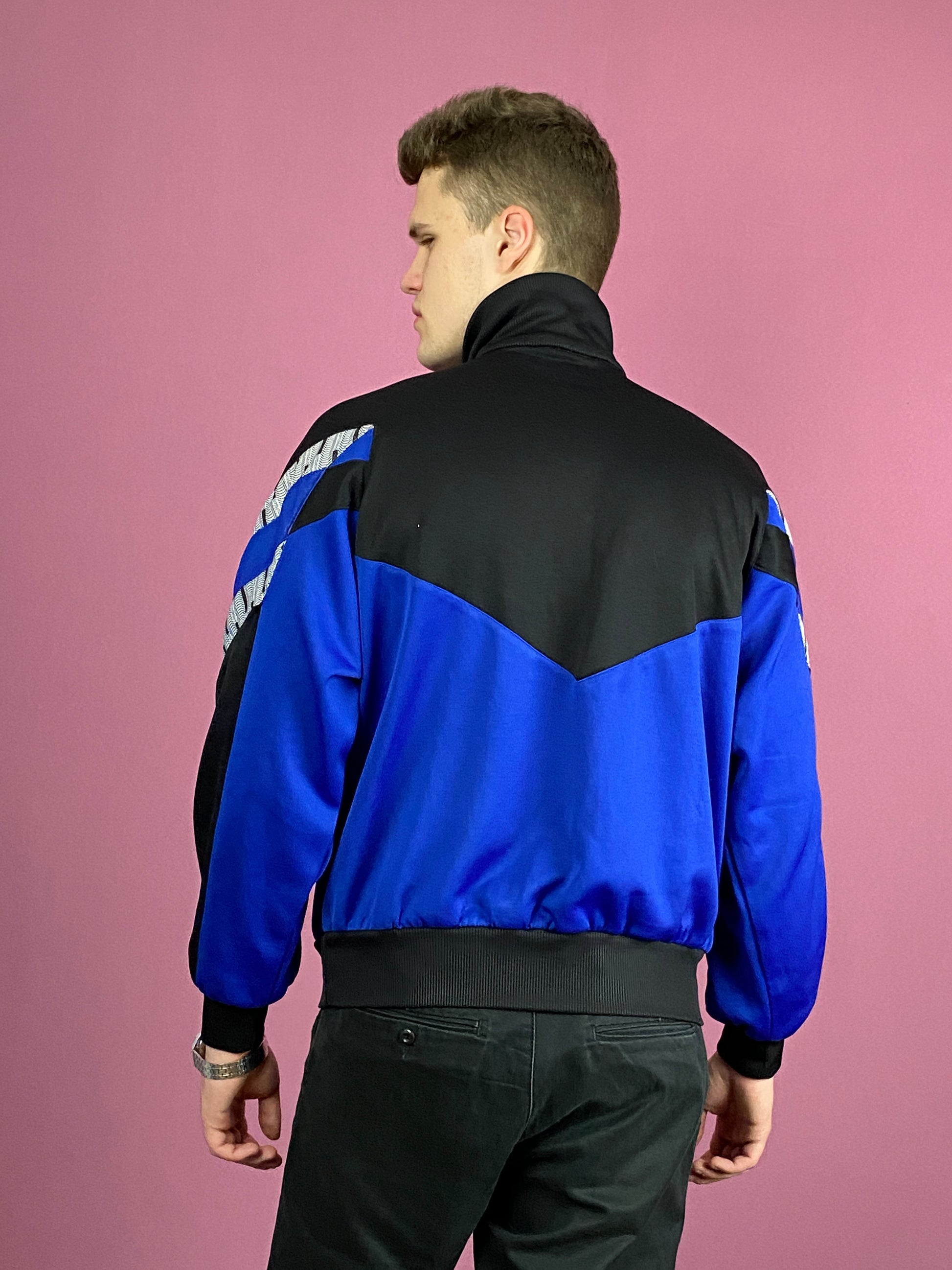 Saller Vintage Men's Qurter Zip Track Jacket - Large Blue & Black Polyester