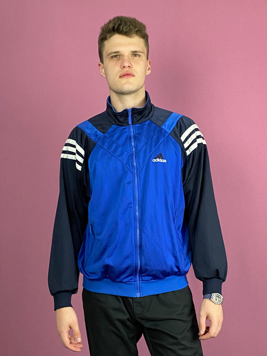 Adidas Vintage Men's Track Jacket - Medium Blue Polyester