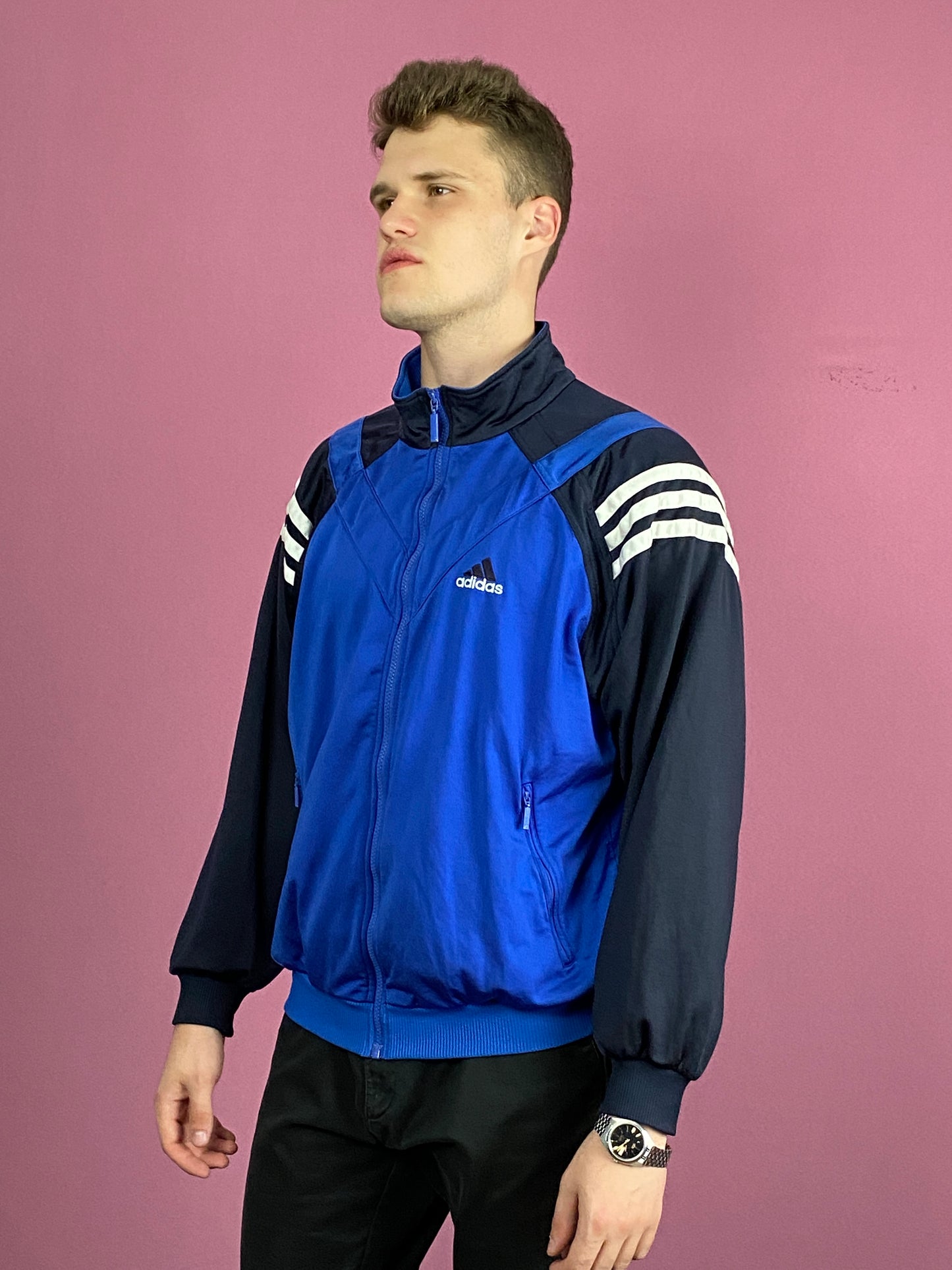 Adidas Vintage Men's Track Jacket - Medium Blue Polyester
