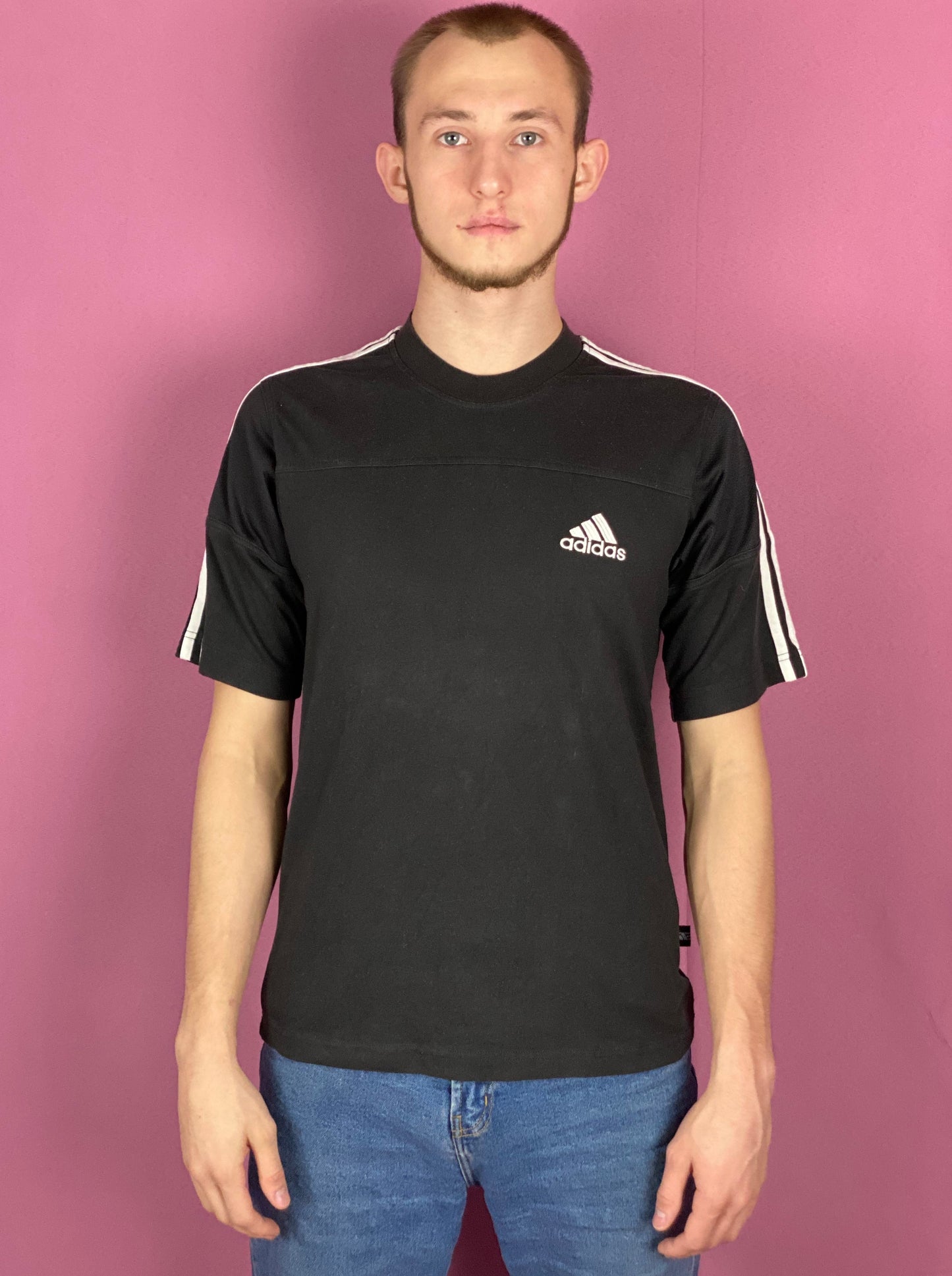 90s Adidas Vintage Men's T-Shirt - Small Black Cotton Blend