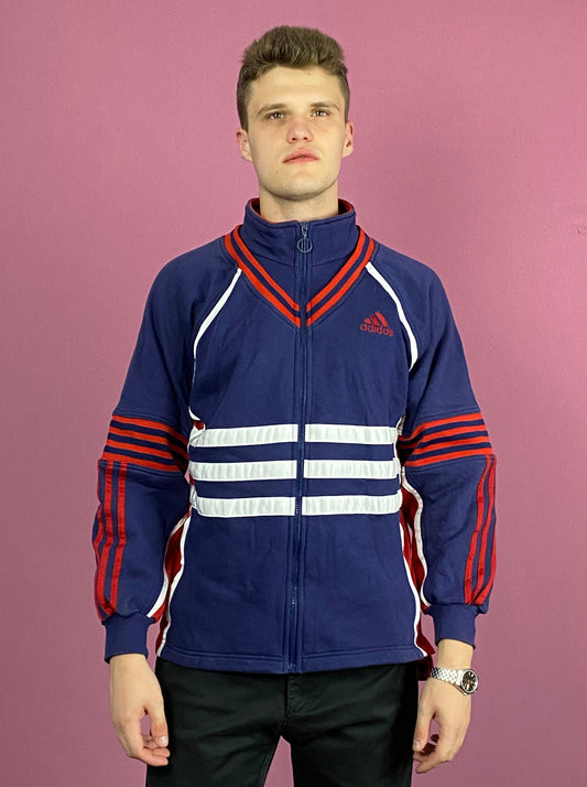 90s Adidas Vintage Men's Track Jacket - Medium Navy Blue Cotton Blend