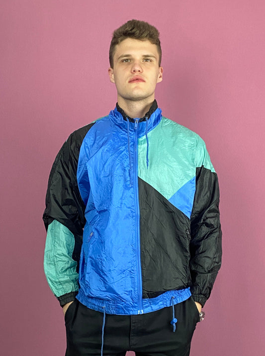 90s New Target Vintage Men's Windbreaker Jacket - Medium Black & Blue Nylon