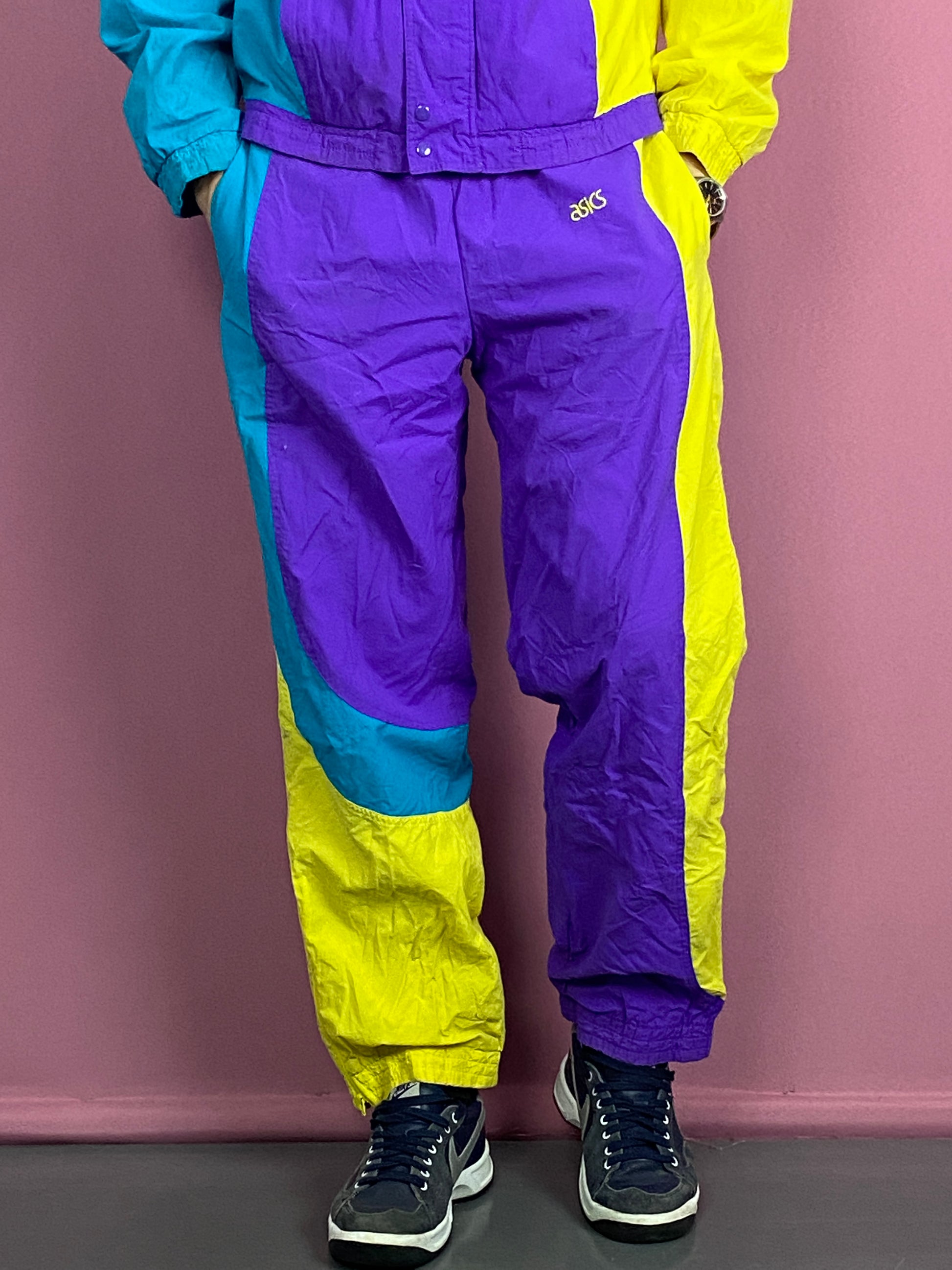 90s Asics Vintage Men's Tracksuit Set - Medium Purple & Multicolor Nylon