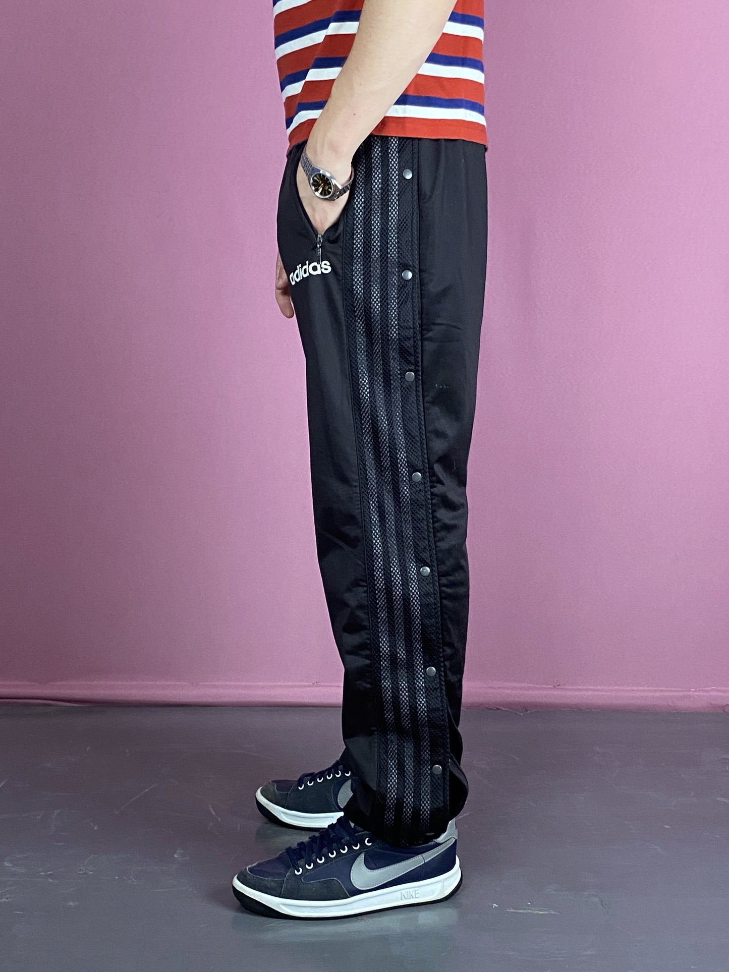 90s Adidas Vintage Men's Snap Tracksuit Pants - M Black Polyester