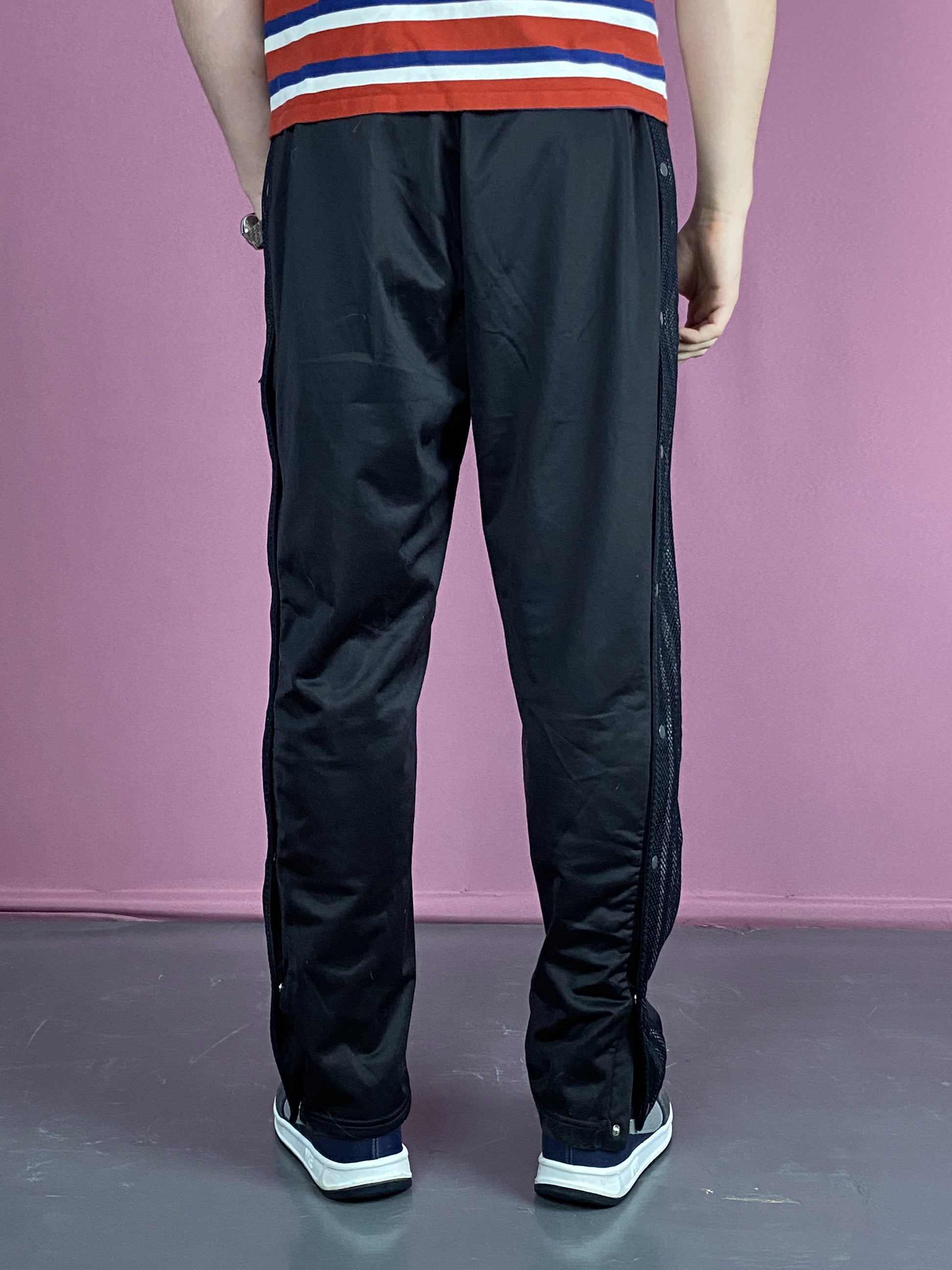 90s Adidas Vintage Men's Snap Tracksuit Pants - M Black Polyester