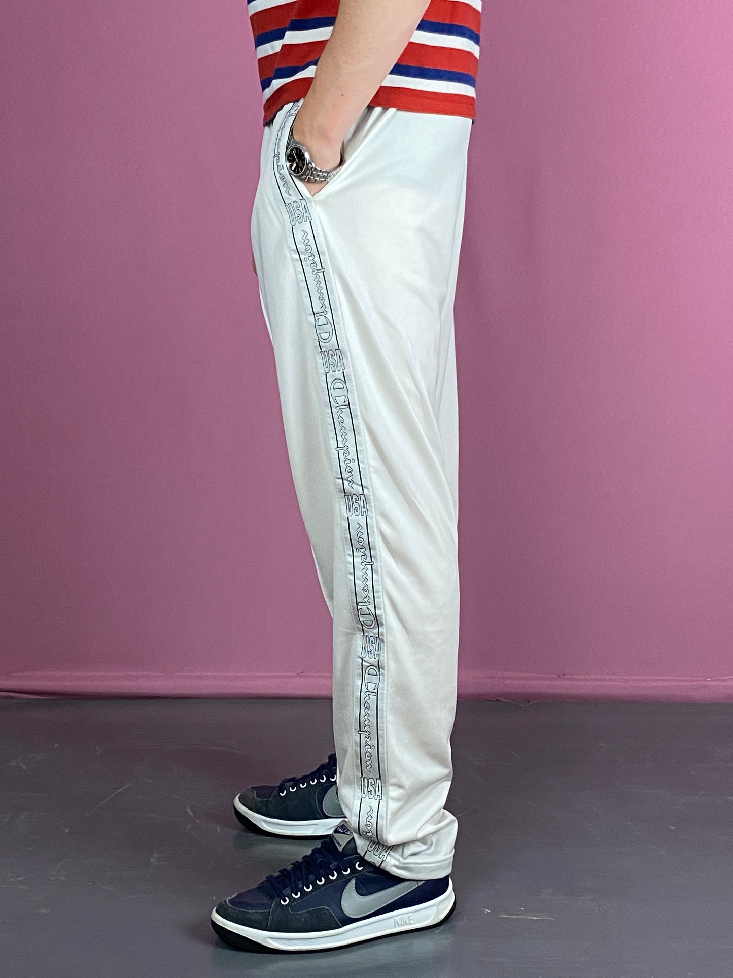 Champion USA Vintage Men's Track Pants - L White Polyester