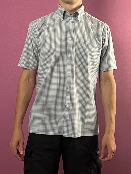 Yves Saint Laurent Vintage Men's Short Sleeve Check Shirt - M Gray Cotton