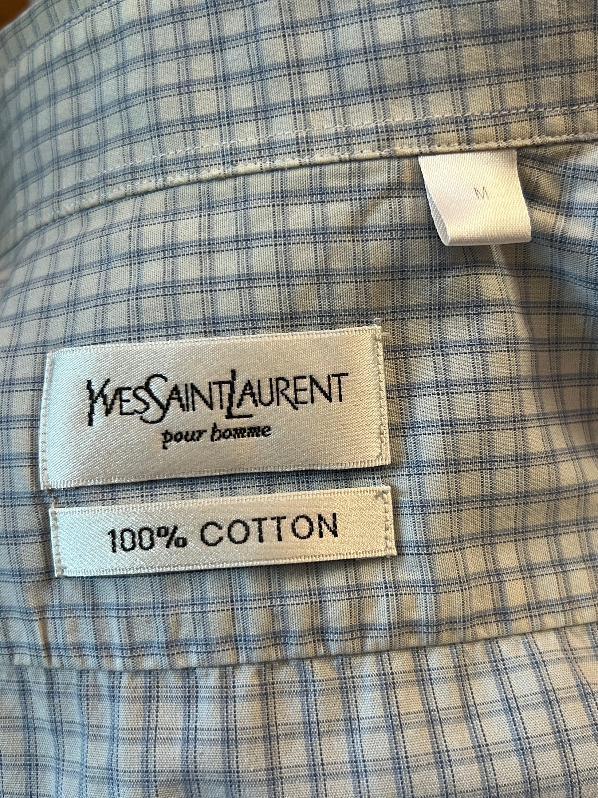 Yves Saint Laurent Vintage Men's Short Sleeve Check Shirt - M Gray Cotton