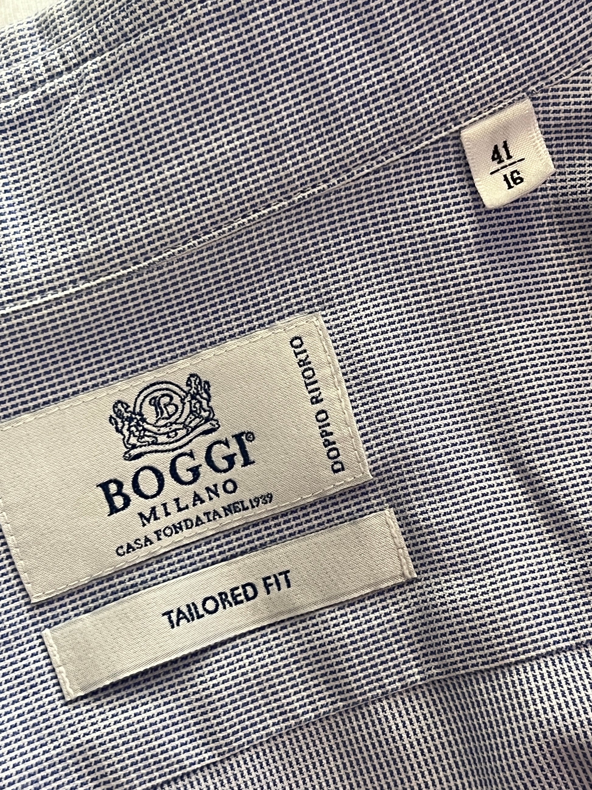 Boggi Milano Vintage Men's Tailored Dress Shirt - M Blue & White Cotton