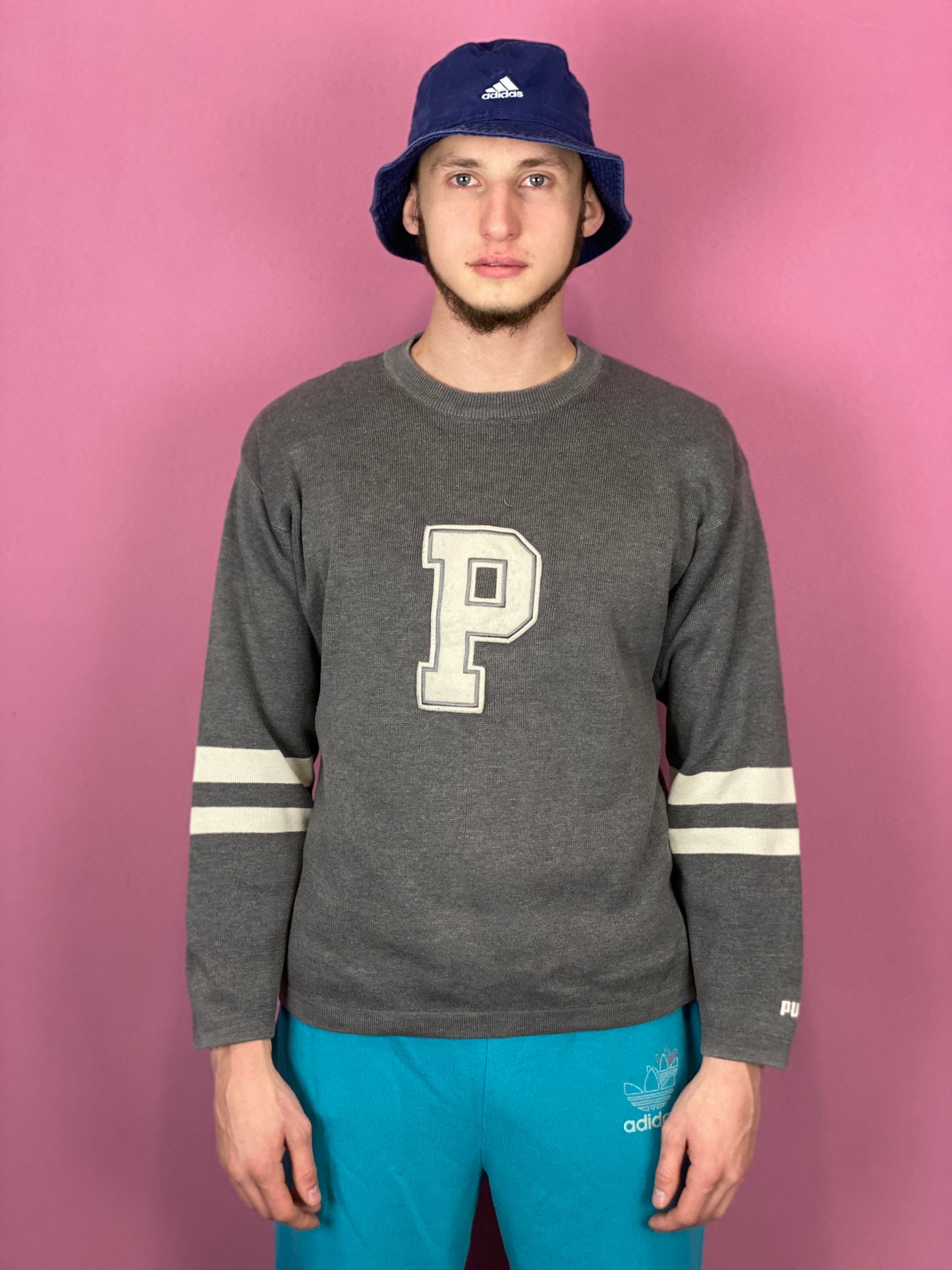 90s Puma Vintage Men's Sportwear Sweater - Large Gray Acrylic