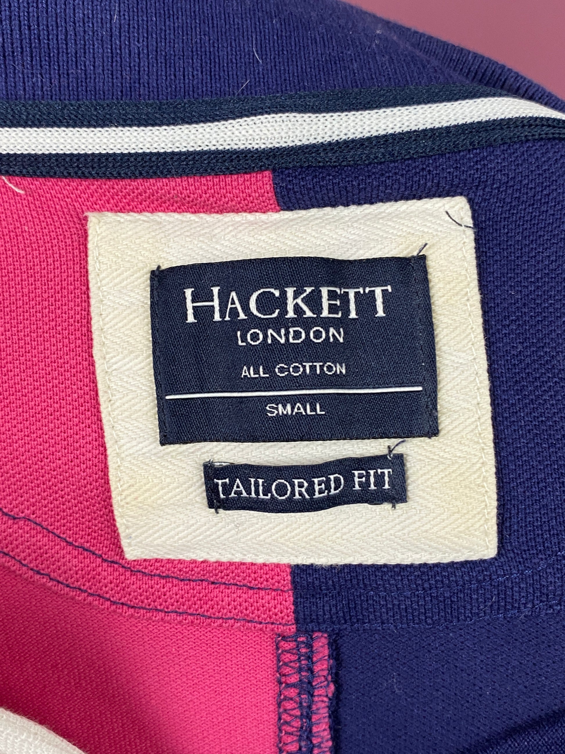 Hackett Vintage Men's Polo Shirt - Small Navy Blue & Pink Cotton