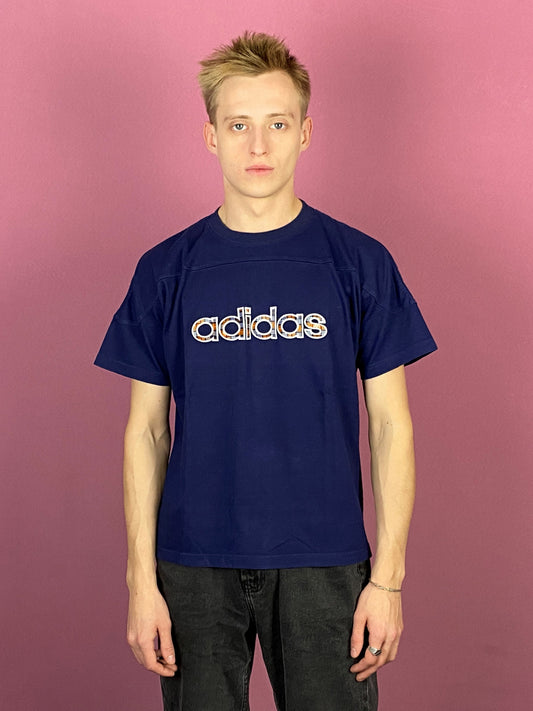 90s Adidas Vintage Men's T-Shirt - Medium Navy Blue Cotton Blend