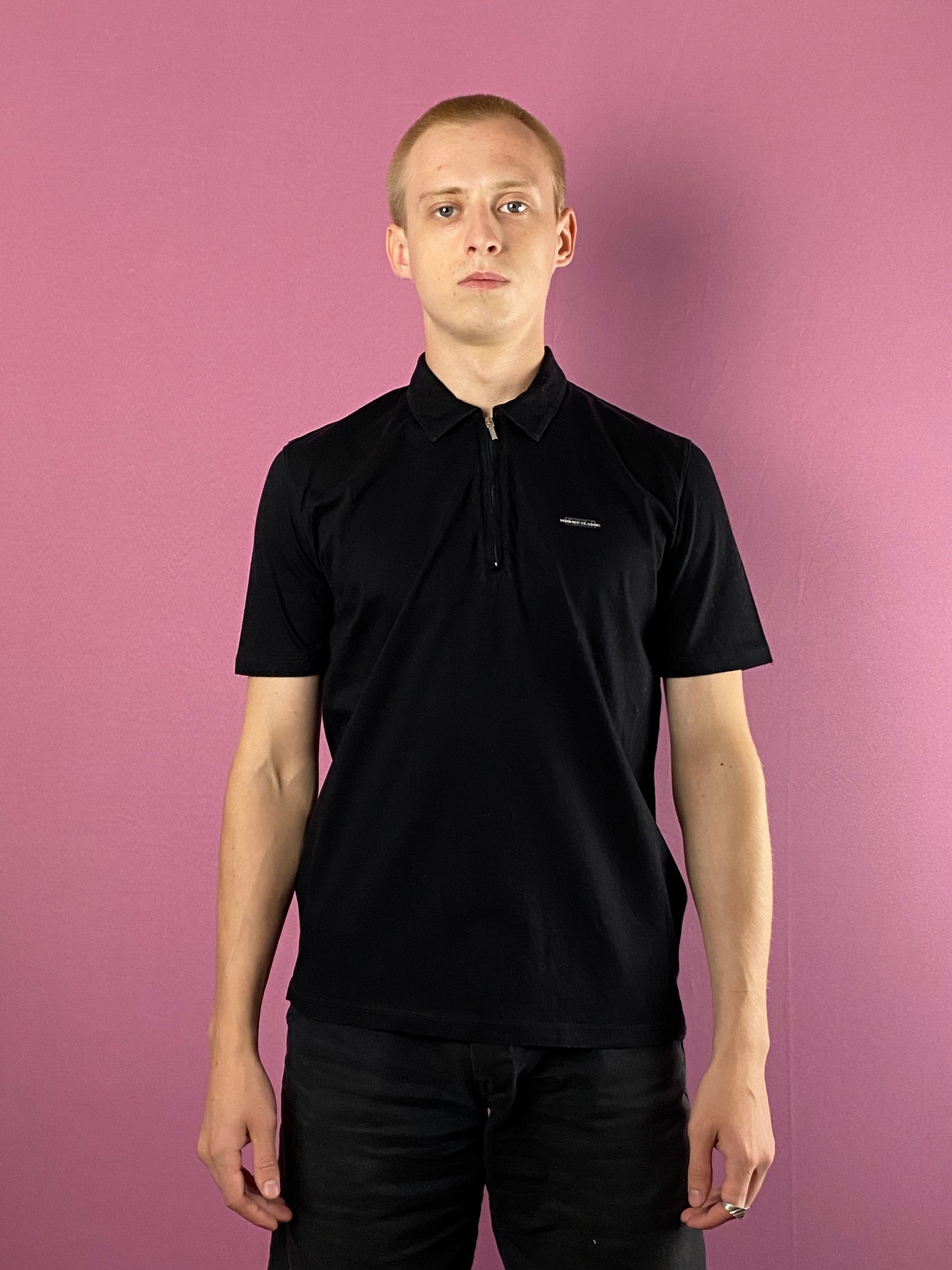 Versace Classic Vintage Men's Zip Polo Shirt - M Black Cotton