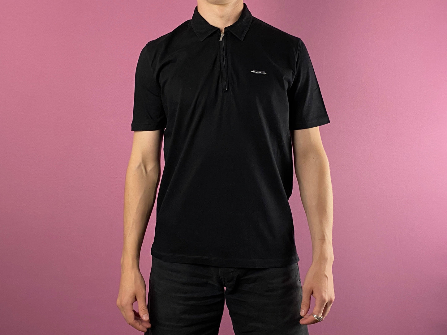 Versace Classic Vintage Men's Zip Polo Shirt - M Black Cotton