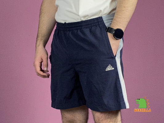 Adidas Vintage Men's Sport Shorts - Small Navy Blue Polyester