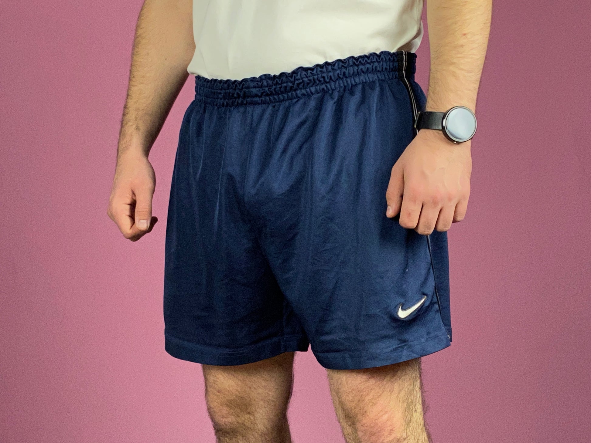 90s Nike Vintage Men's Track Shorts - Large Navy Blue Polyester