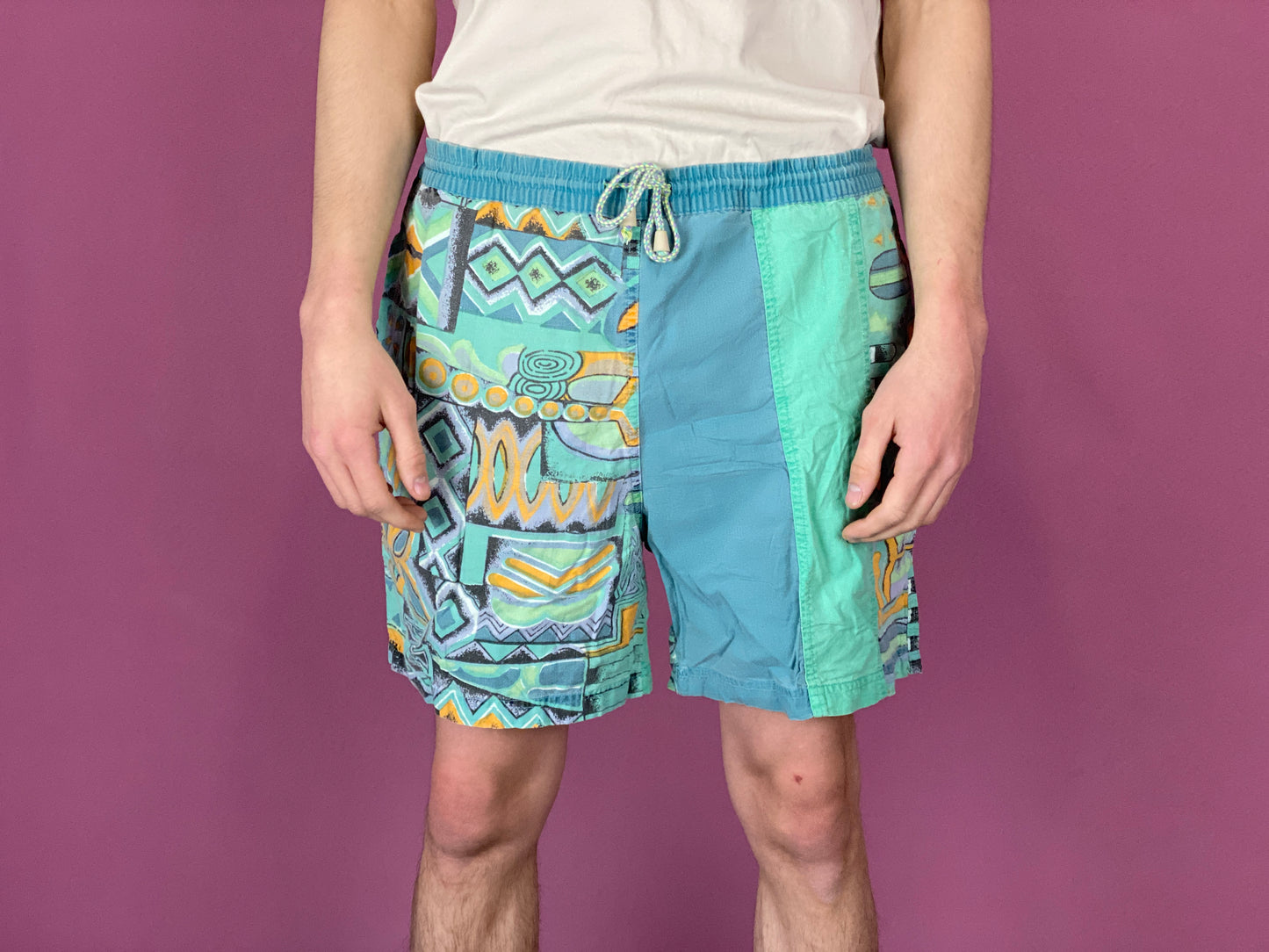 90s Wavie Vintage Men's Swim Shorts - XL Green Cotton