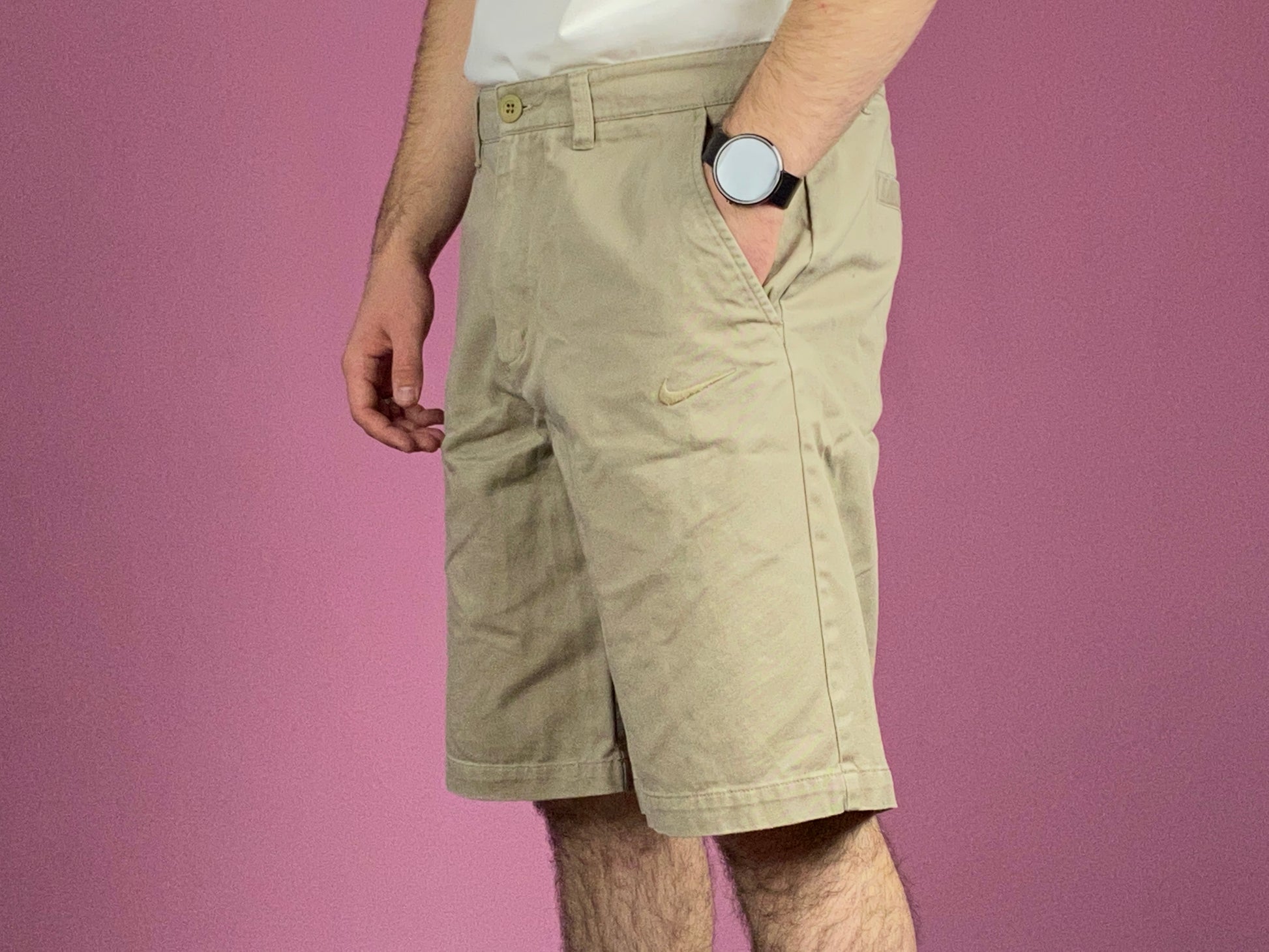 Nike Vintage Men's Long Bermuda Shorts - Medium Beige Cotton