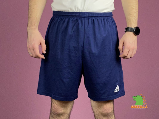 Adidas Vintage Men's Track Shorts - Large Navy Blue Polyester