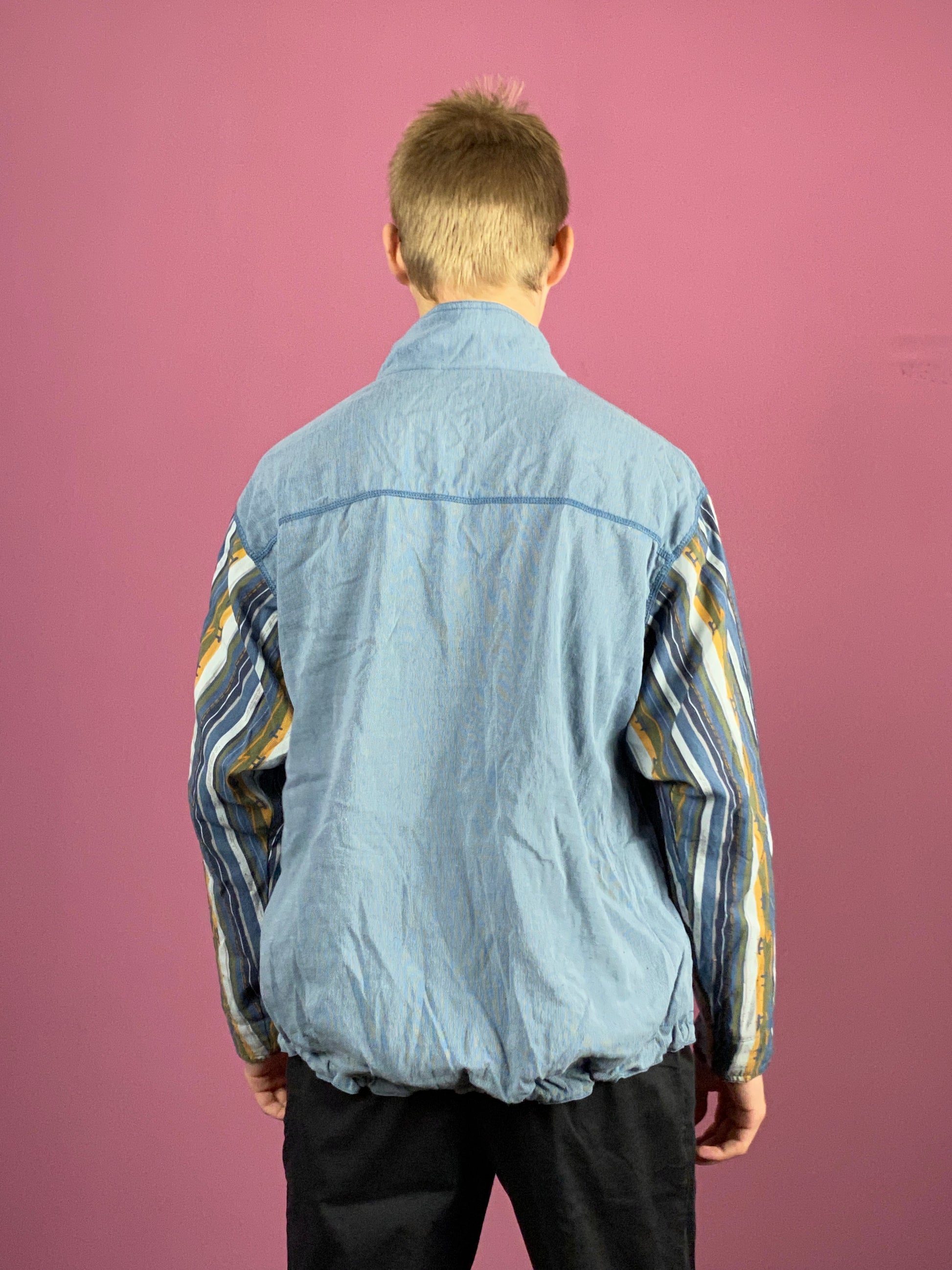 90s Reebok Vintage Men's Track Jacket - Medium Blue Nylon Blend