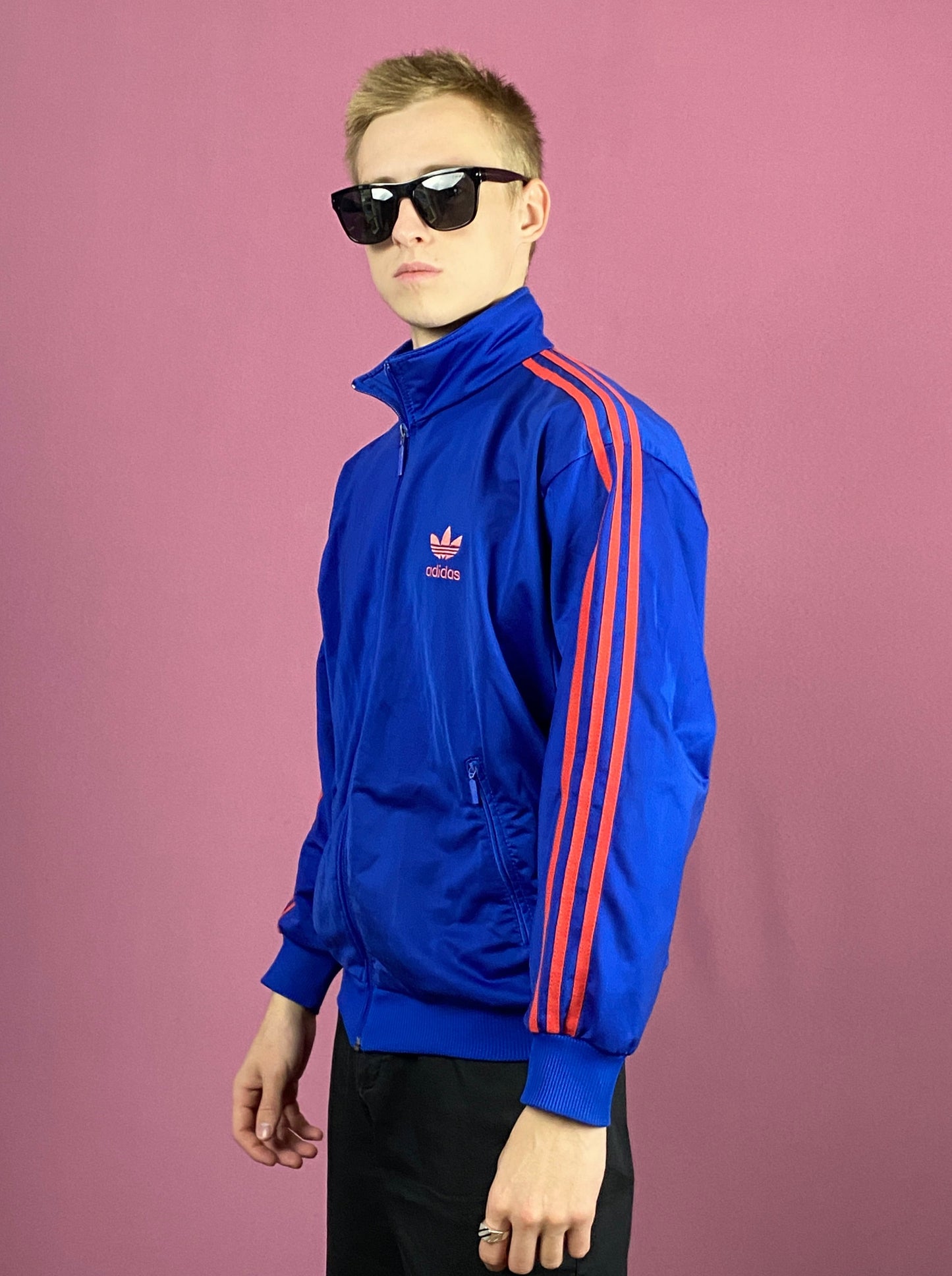 90s Adidas Vintage Men's Track Jacket - Small Blue Polyester