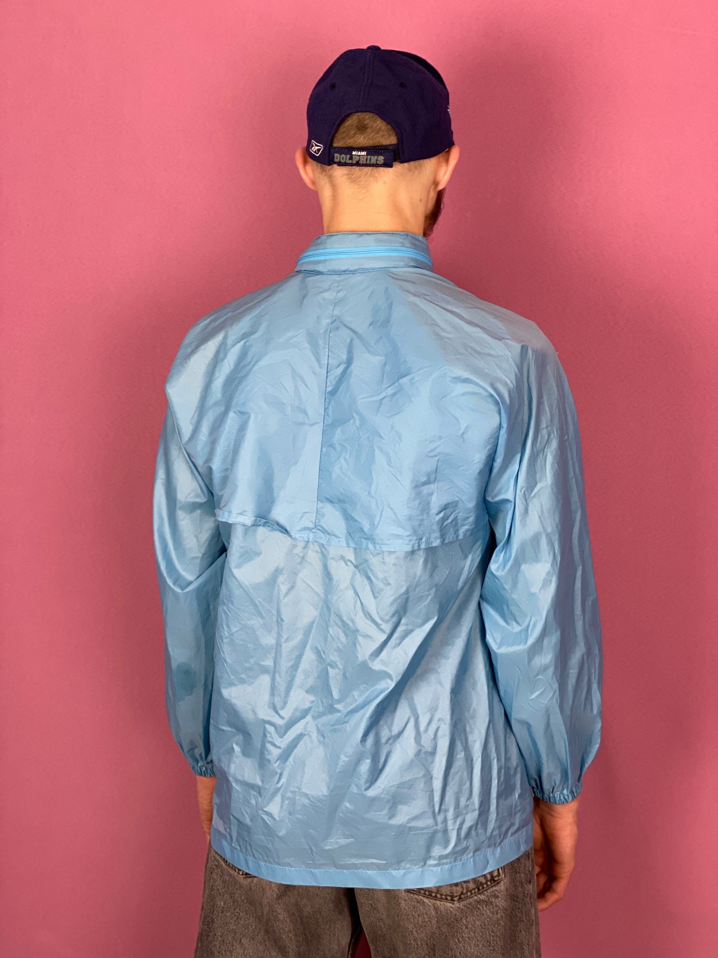 90s Adidas Vintage Men's Rain Jacket - Medium Blue Nylon