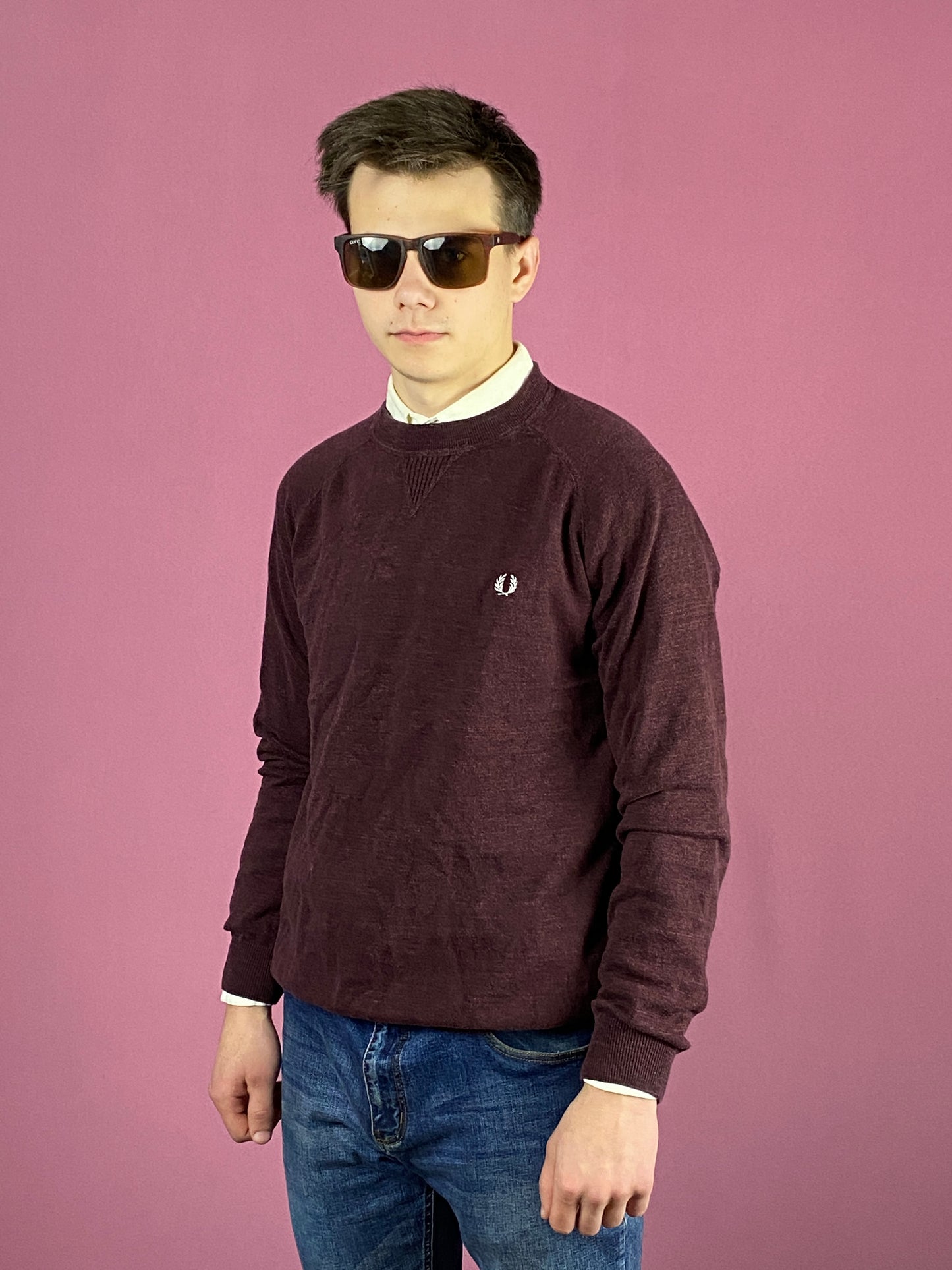 Fred Perry Vintage Men's Sweater - Large Red Cotton