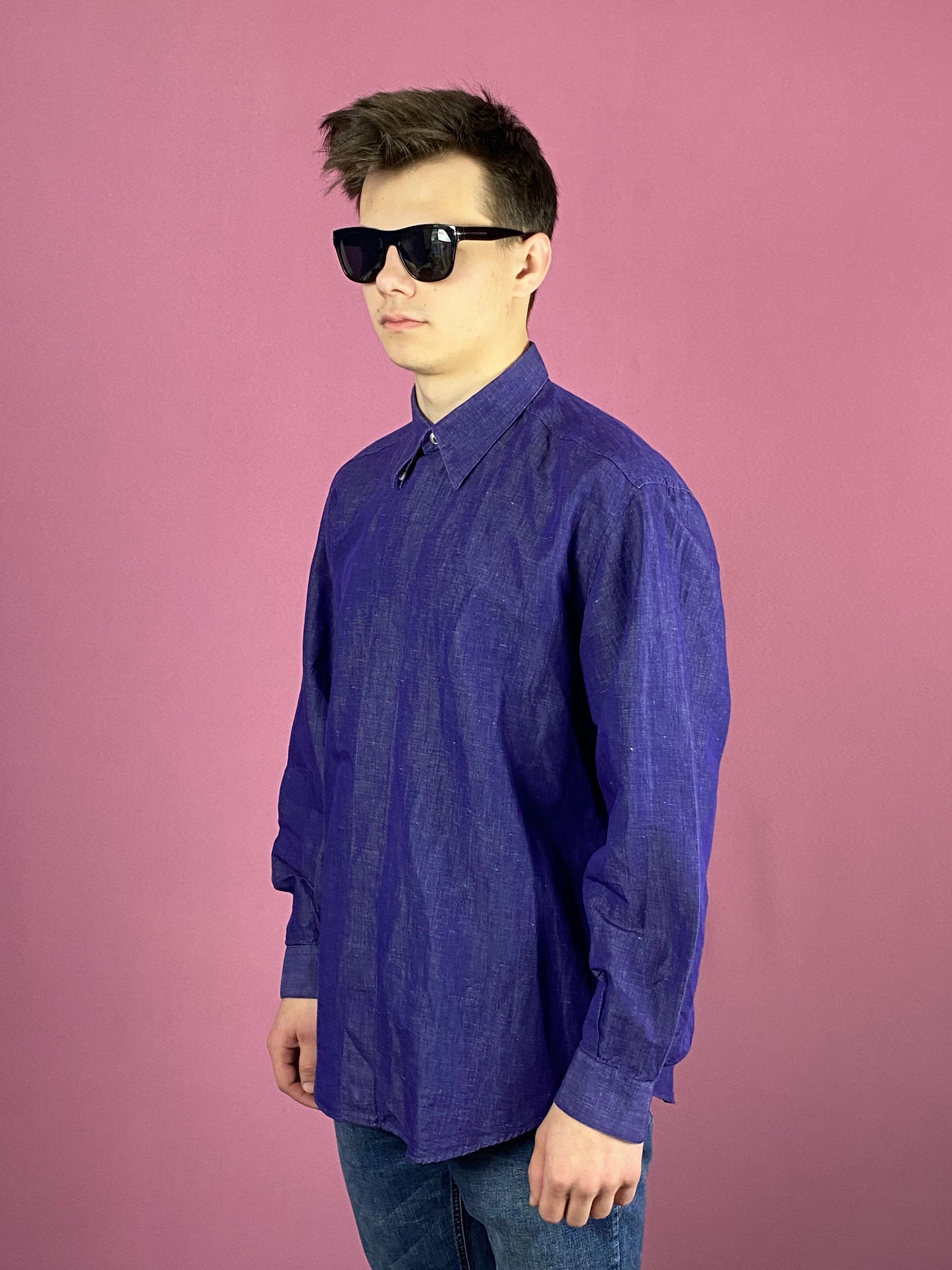 90s Versace Classic Vintage Men's Shirt - L Purple Cotton