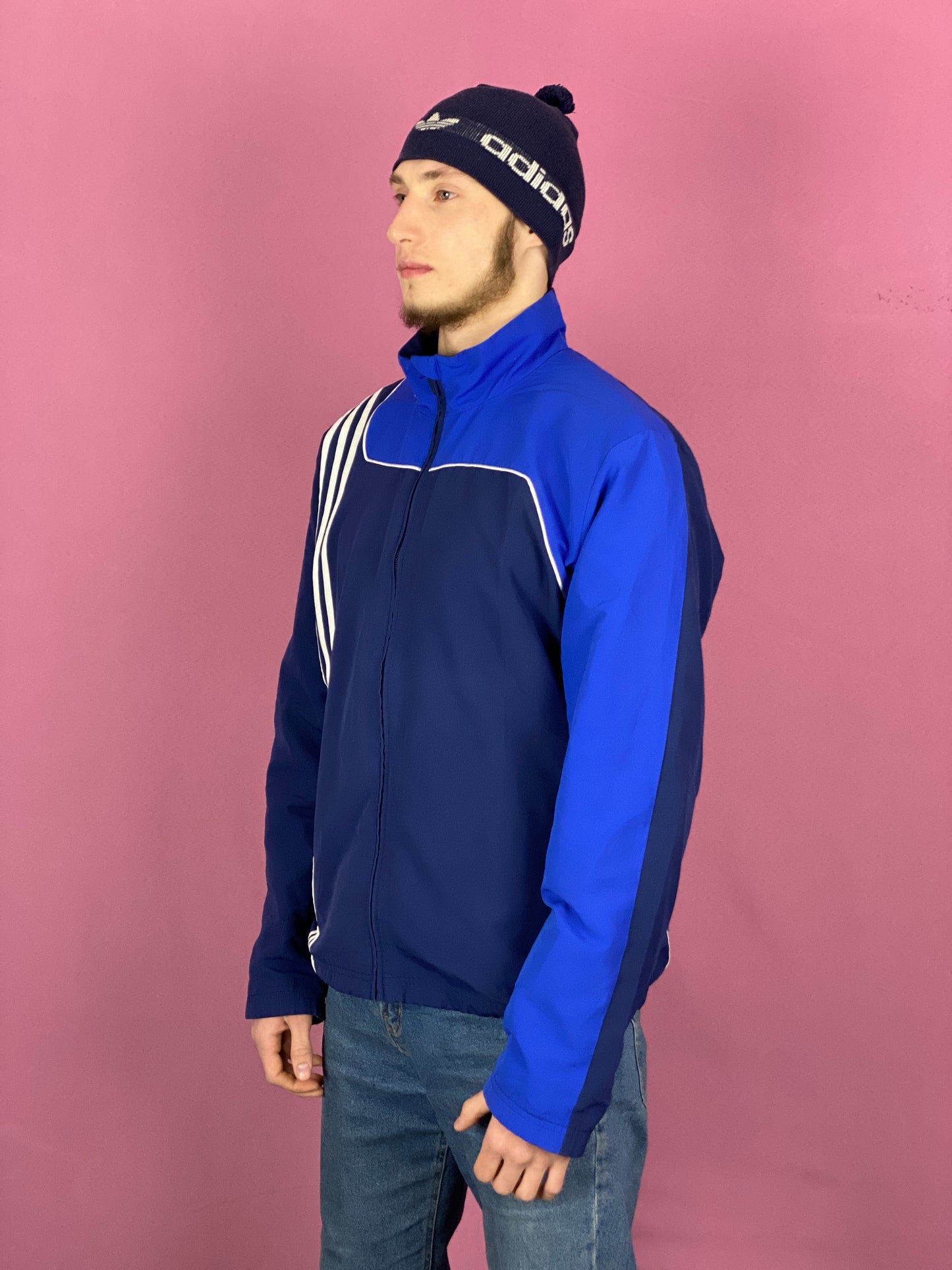 Adidas Vintage Men's Windbreaker Jacket - Large Blue Polyester