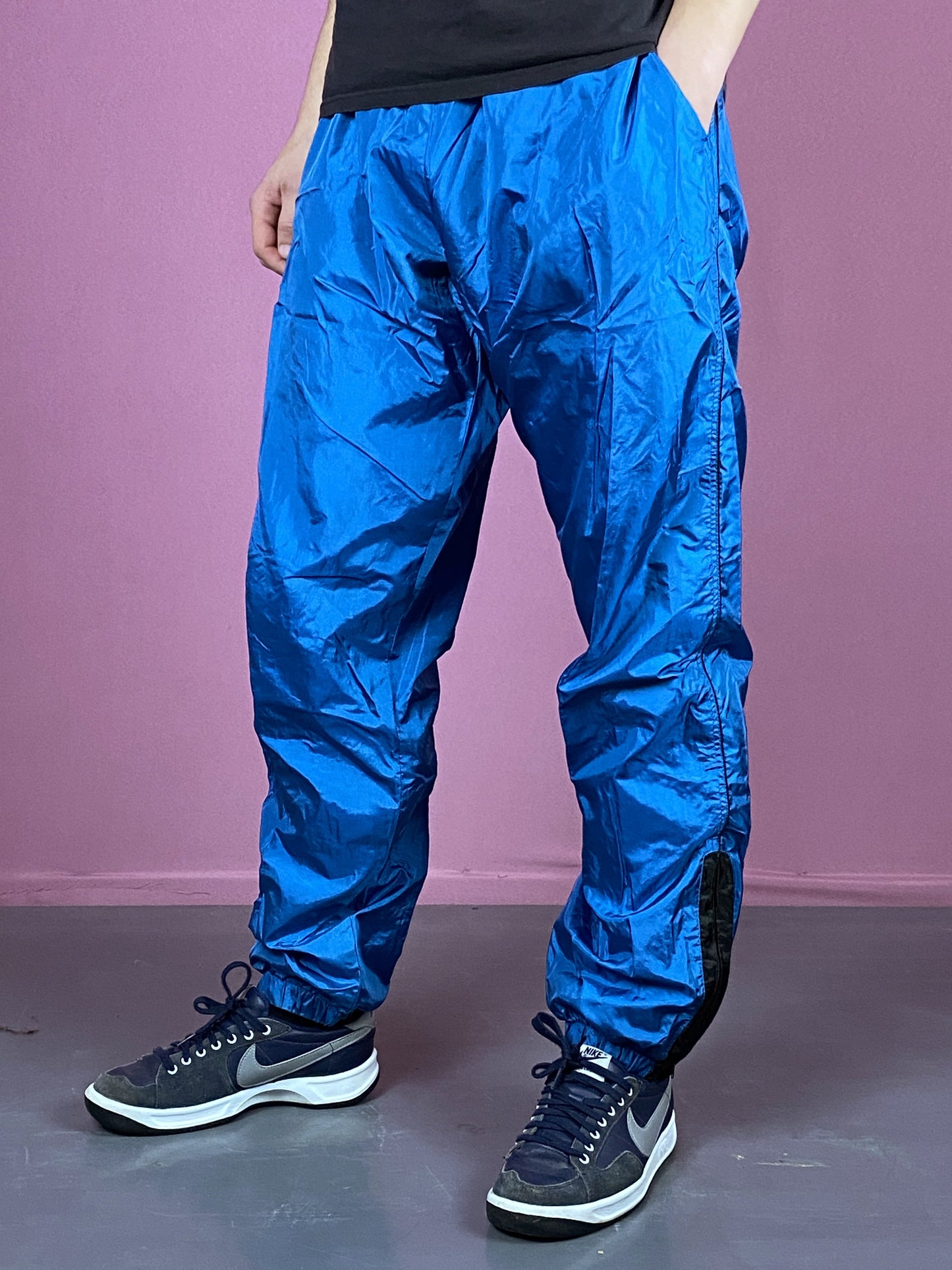 Vintage Men's Track Pants - XXL Blue Nylon