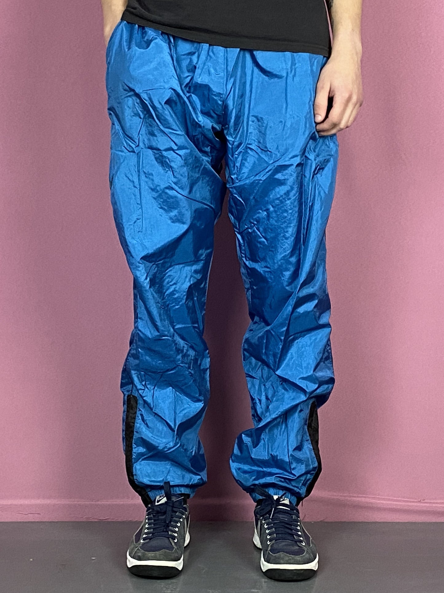 Vintage Men's Track Pants - XXL Blue Nylon