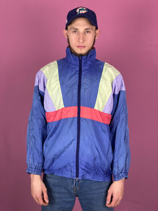 90s Vintage Men's Windbreaker Jacket - Large Multicolor Nylon