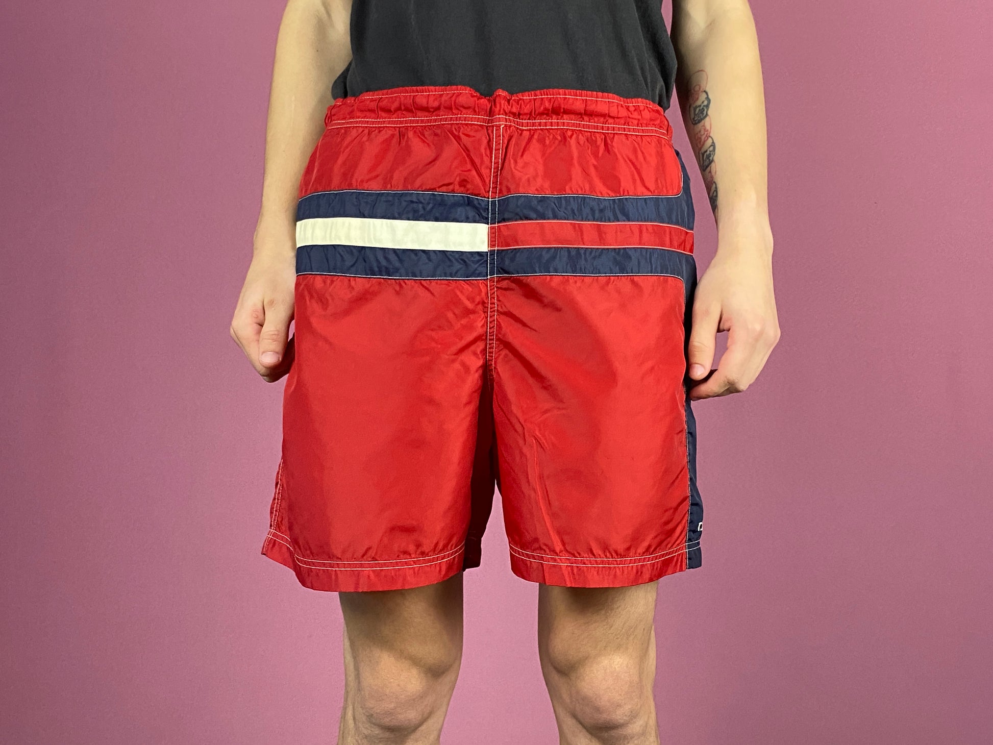 Tommy Hilfiger Vintage Men's Swim Shorts - Medium Red Nylon