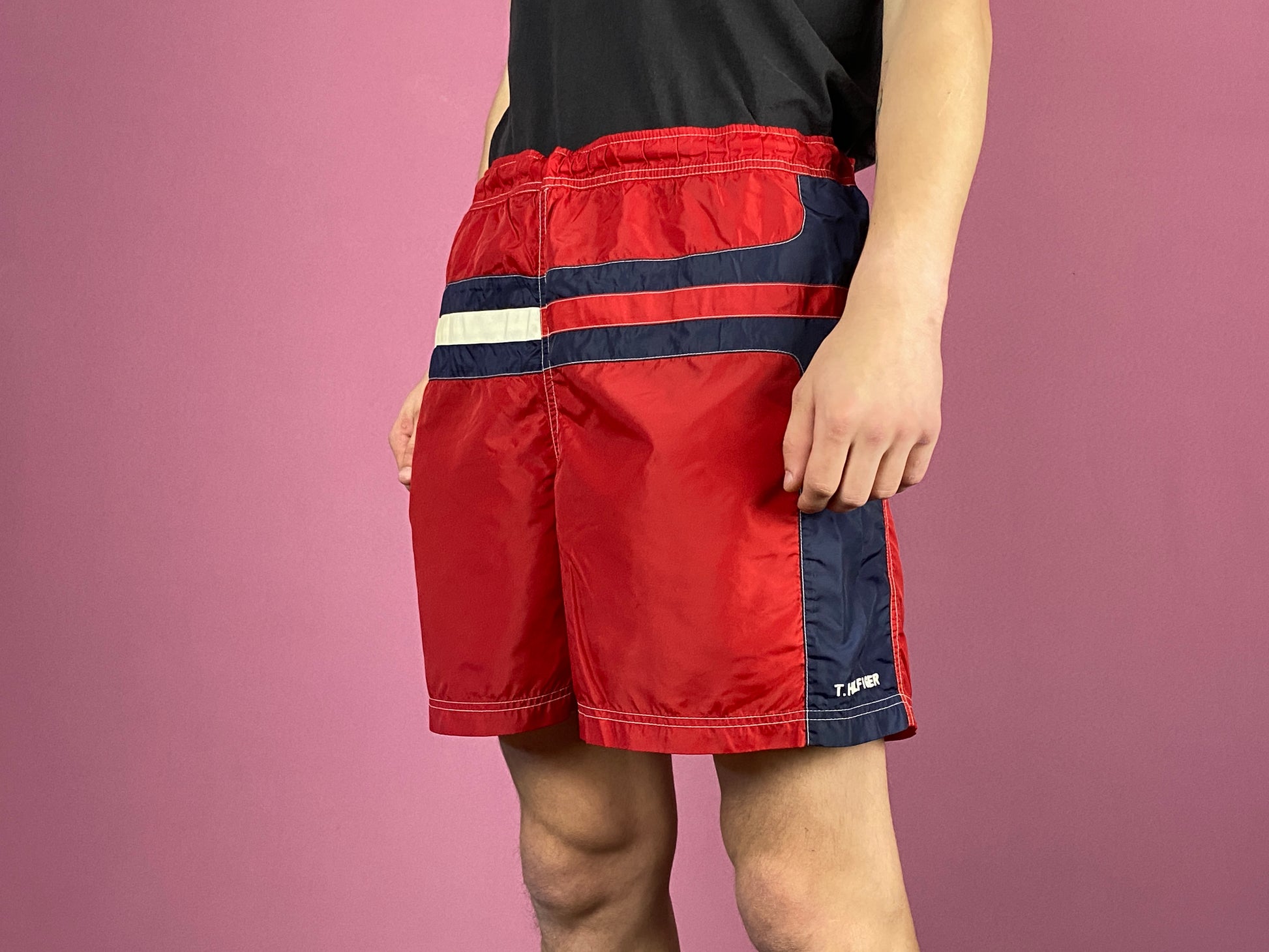 Tommy Hilfiger Vintage Men's Swim Shorts - Medium Red Nylon