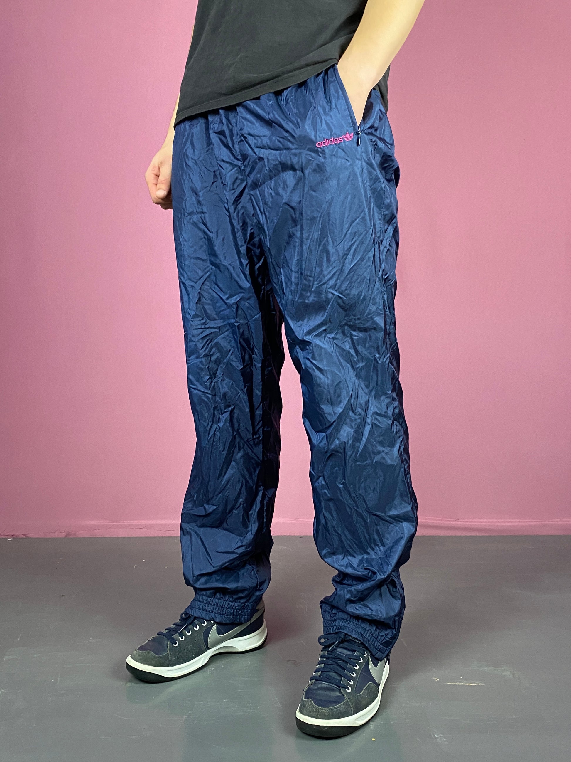 90s Adidas Vintage Men's Track Pants - XL Navy Blue Nylon