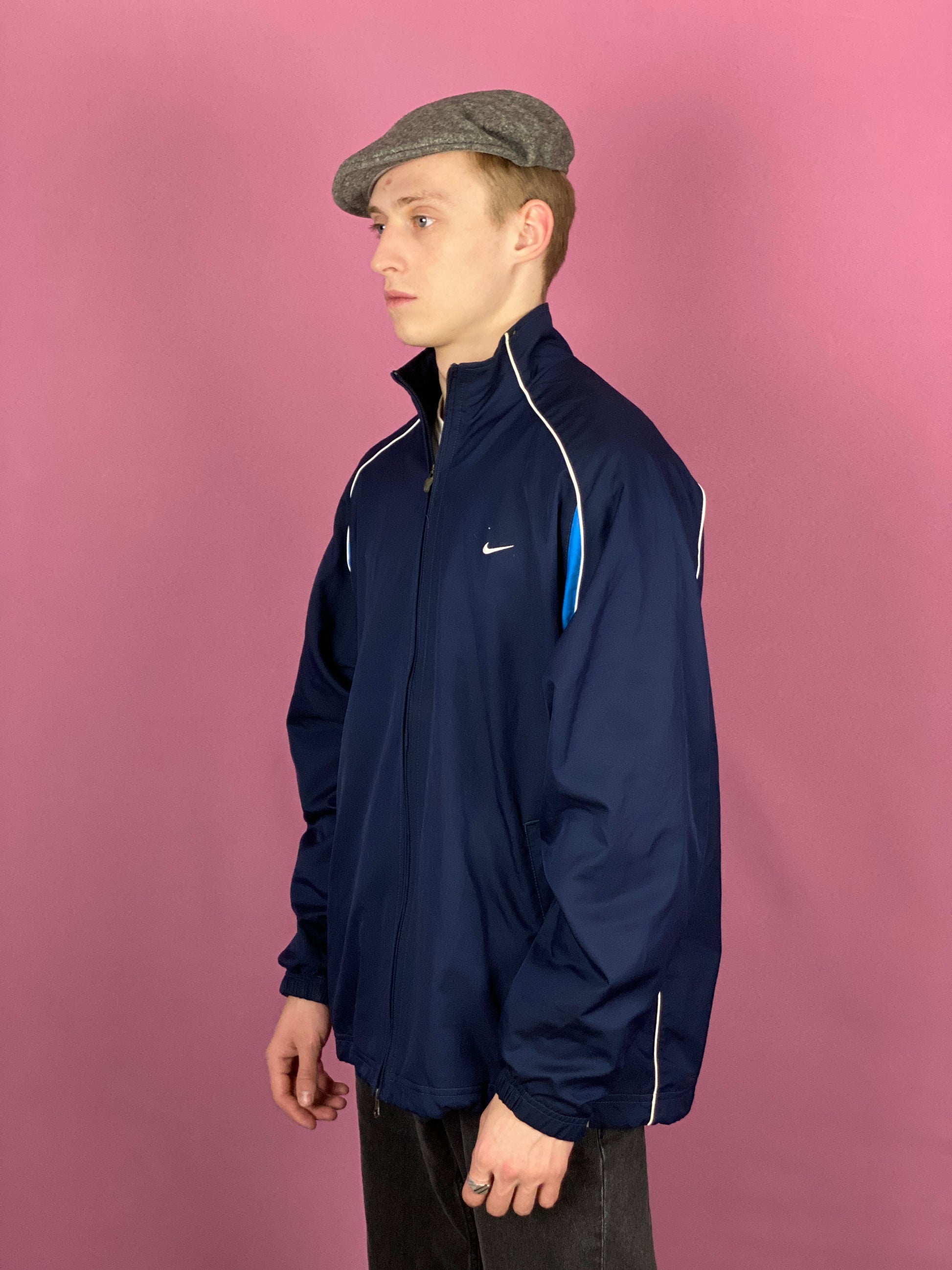 Nike Vintage Men's Windbreaker Jacket - Large Navy Blue Polyester