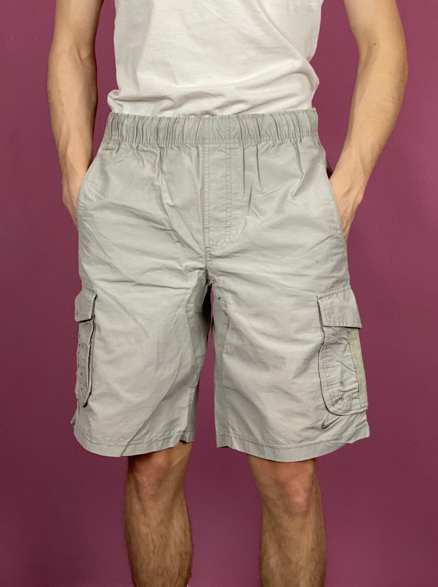 Nike Vintage Men's Cargo Shorts - Small Gray Cotton Blend