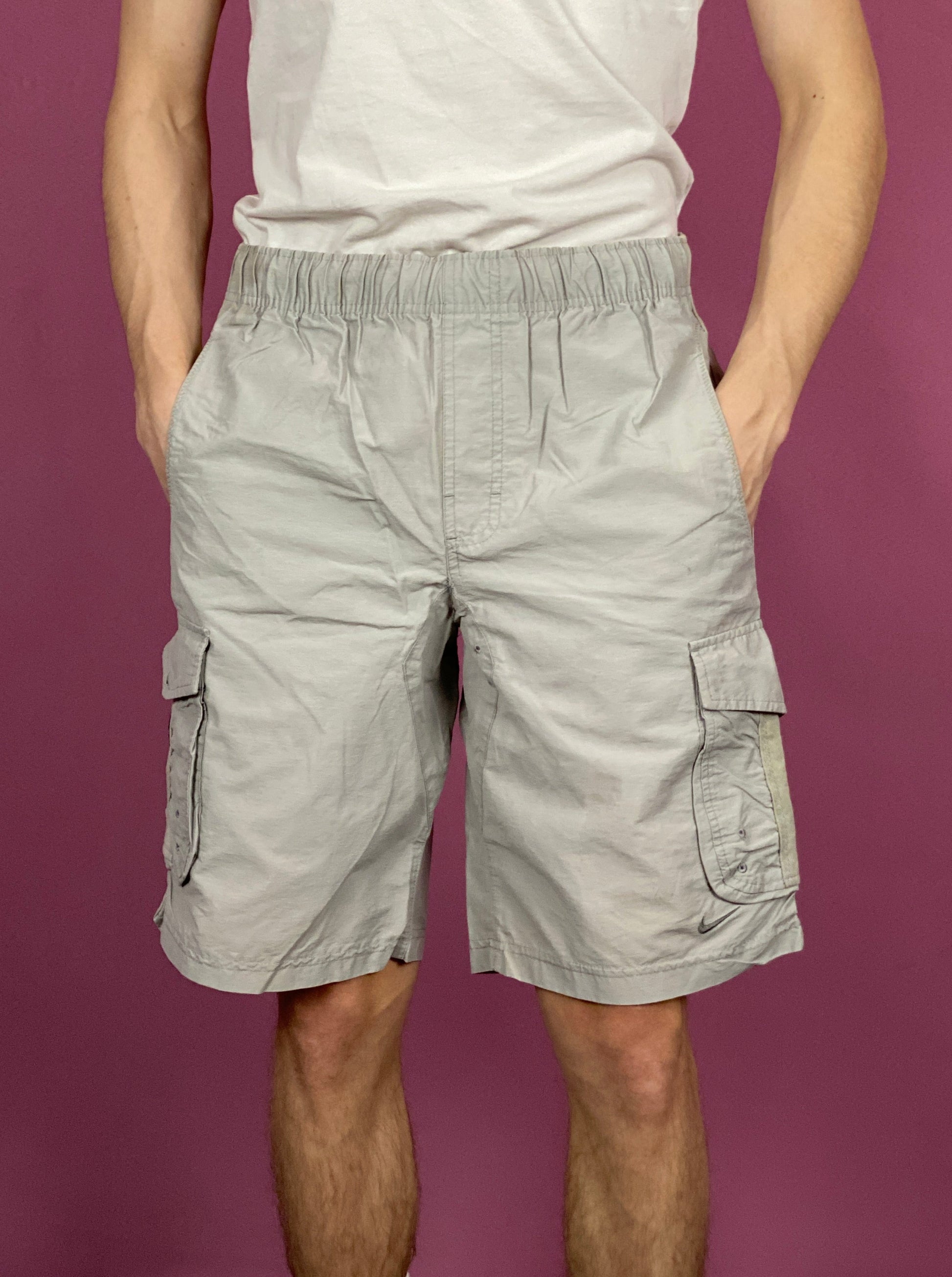 Nike Vintage Men's Cargo Shorts - Small Gray Cotton Blend