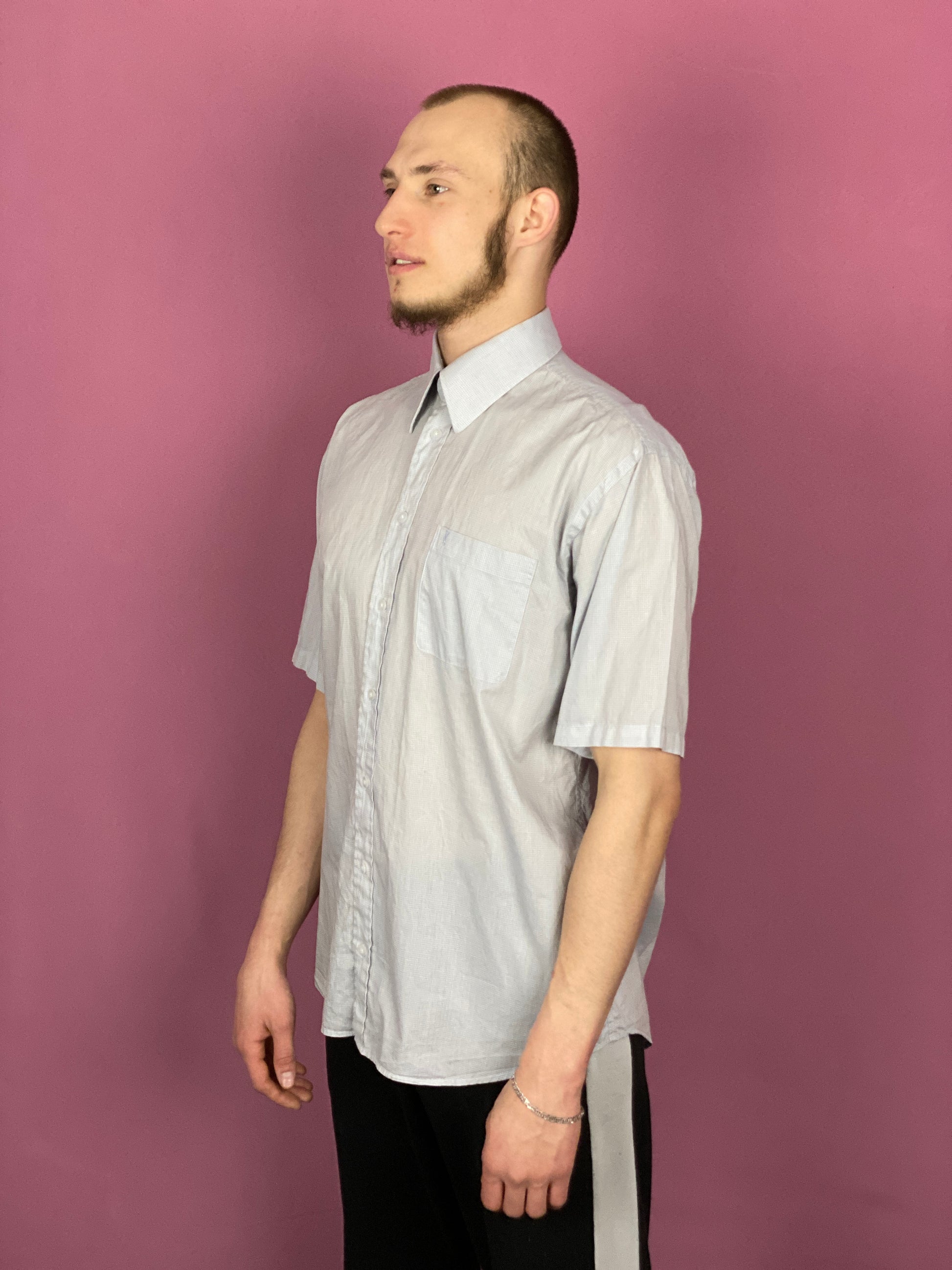 Yves Saint Laurent Vintage Men's Short Sleeve Shirt - XL Blue Cotton