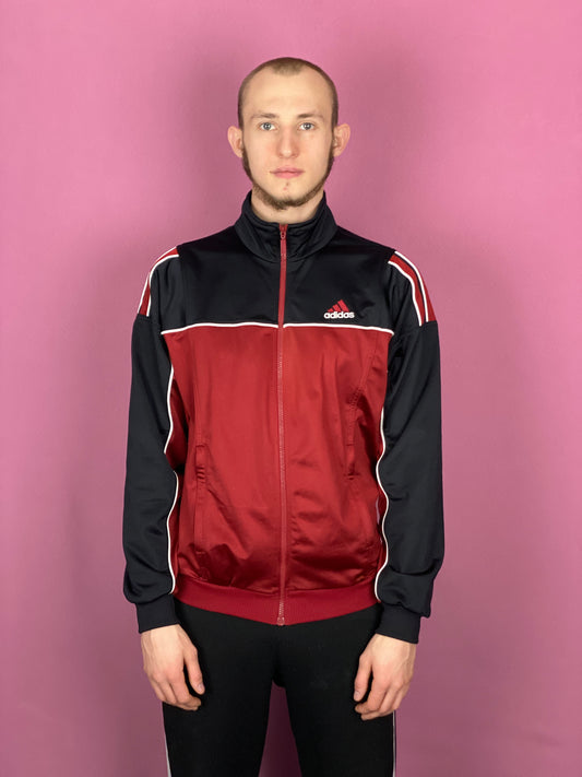 Adidas Vintage Men's Back Logo Track Jacket - Large Red Polyester