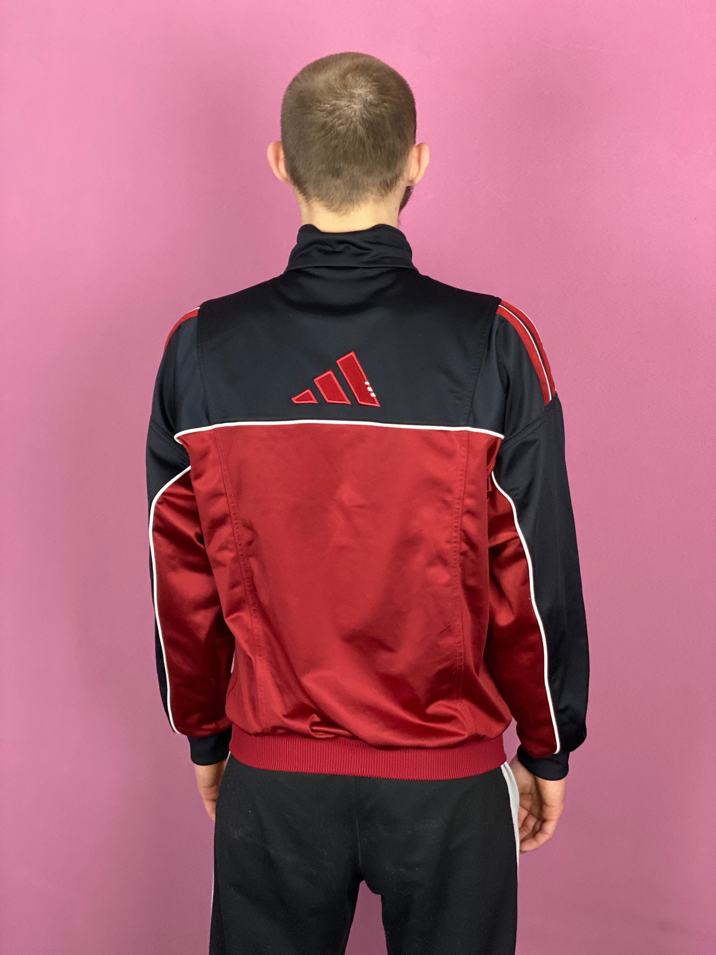 Adidas Vintage Men's Back Logo Track Jacket - Large Red Polyester