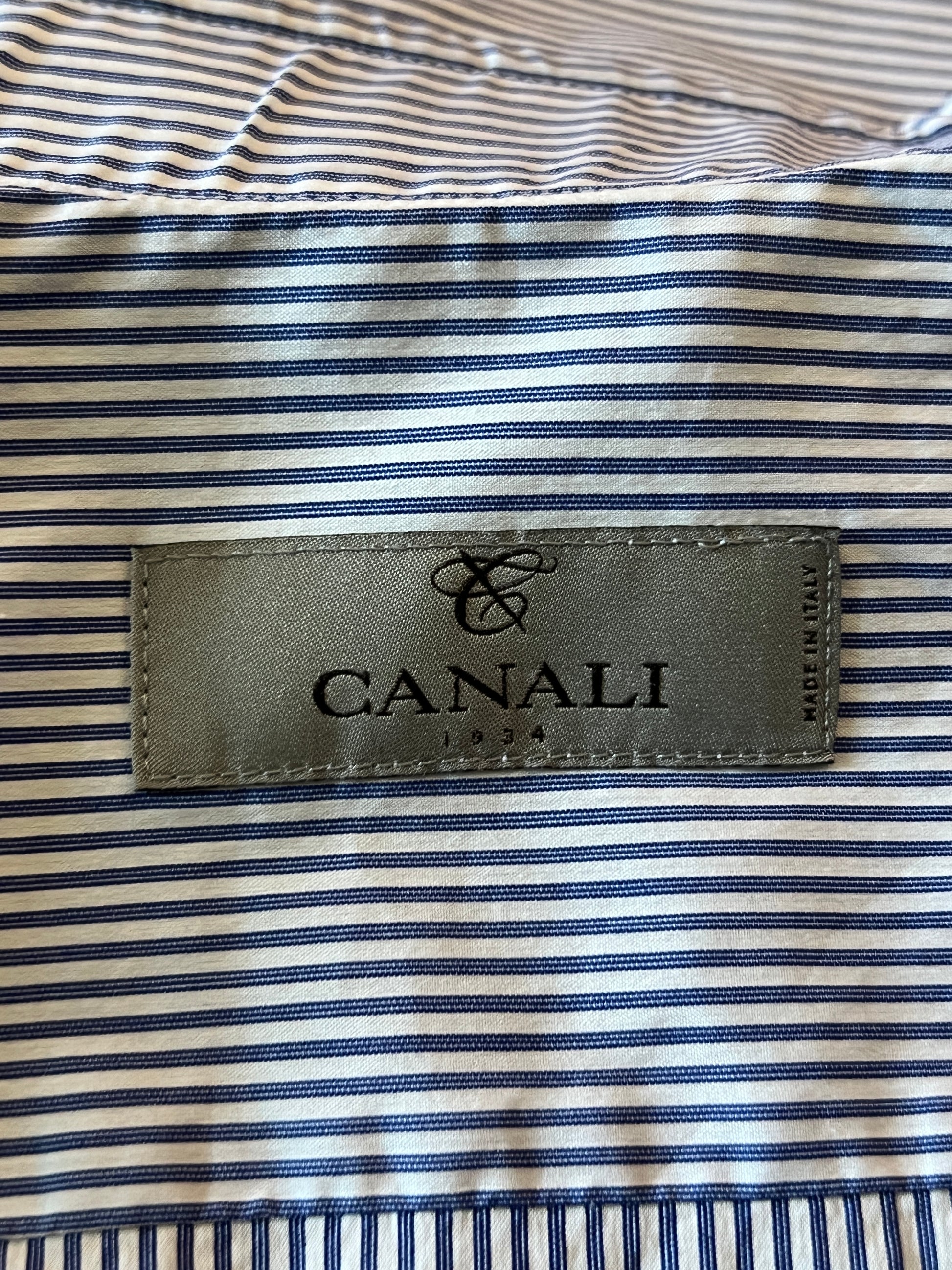 Canali Vintage Men's Striped Shirt - L White & Blue Navy Cotton