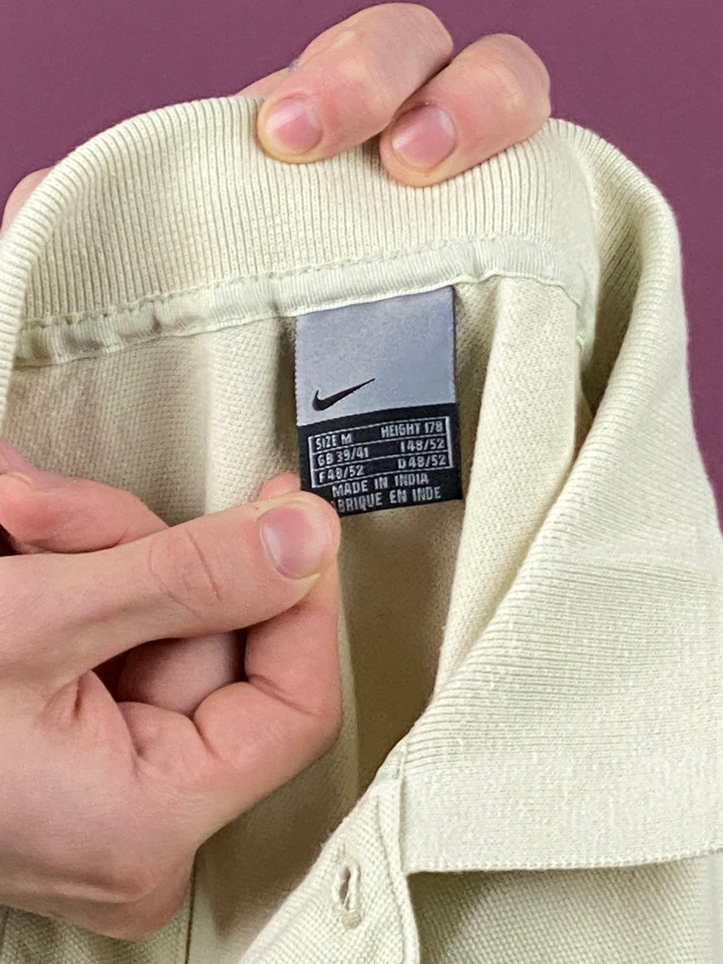 Nike Vintage Men's Polo Shirt - Medium Cream Cotton
