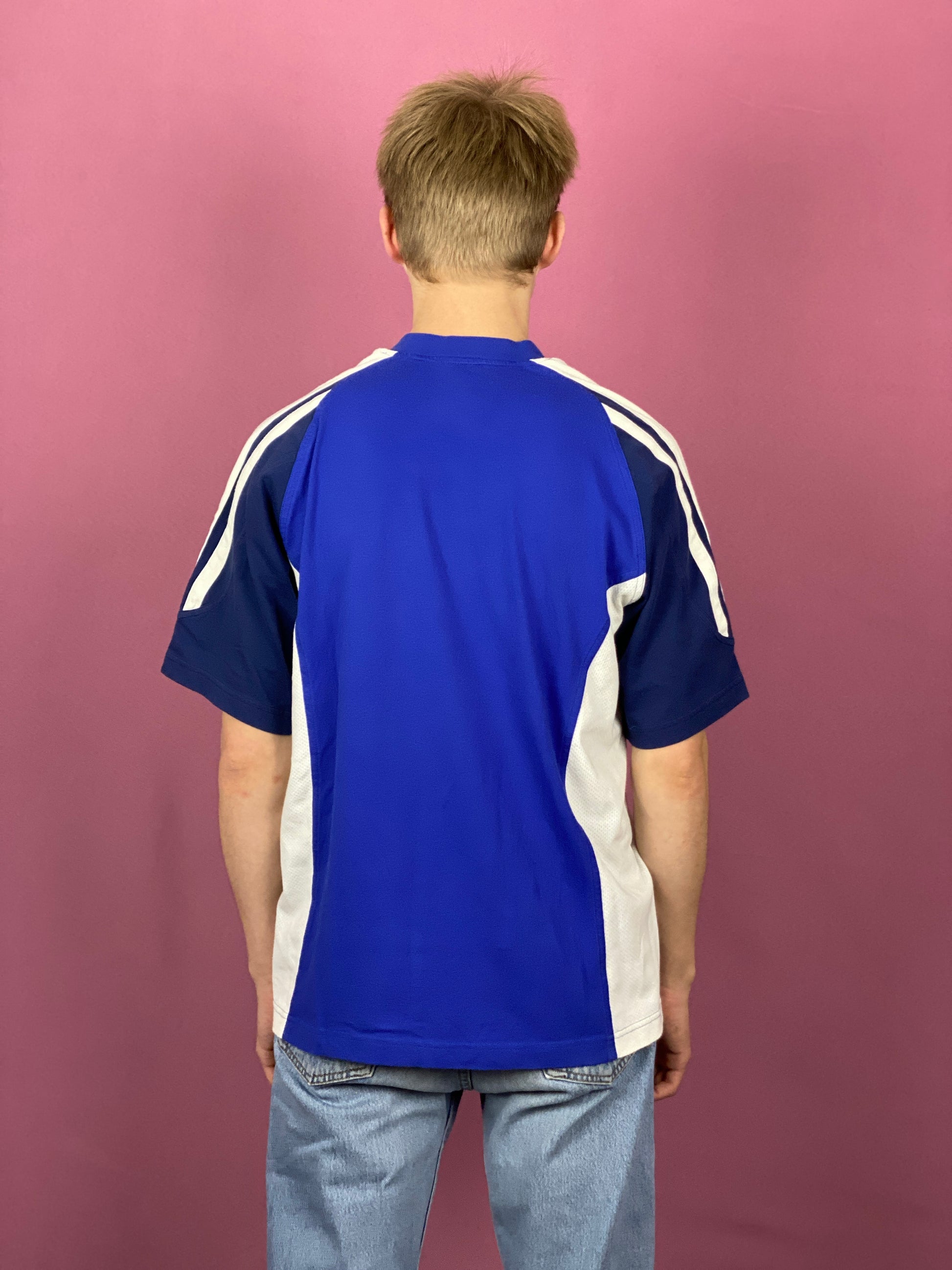 90s Adidas Vintage Men's T-Shirt - Medium Blue Cotton Blend