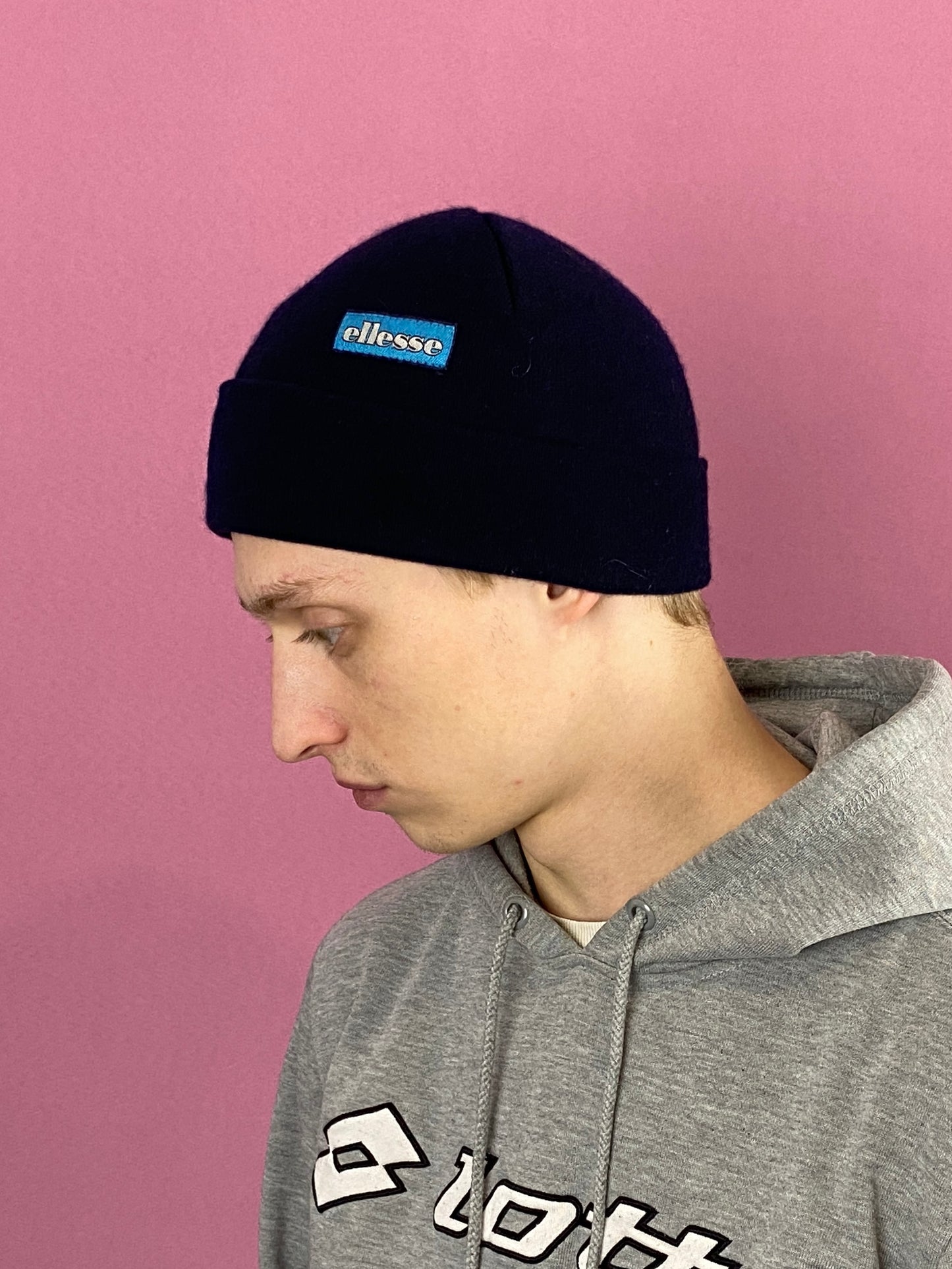 Ellesse Vintage Skull Beanie Hat - Navy Blue Wool Blend