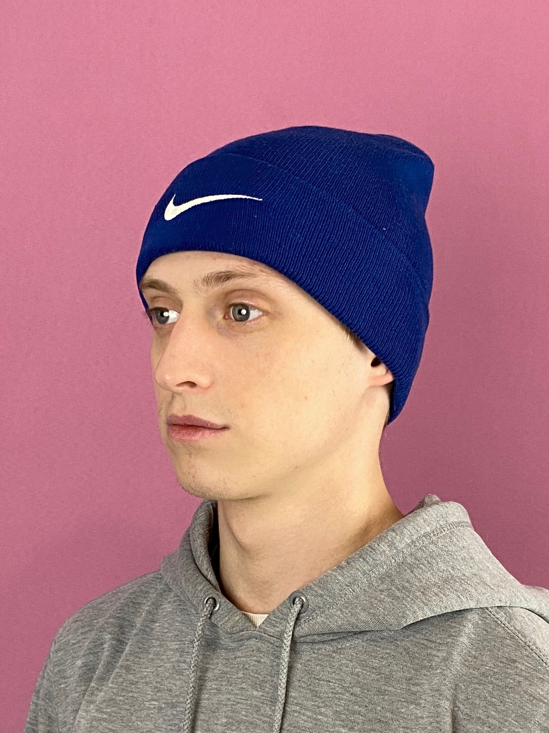 90s Nike Vintage Beanie Hat - Blue Acrylic