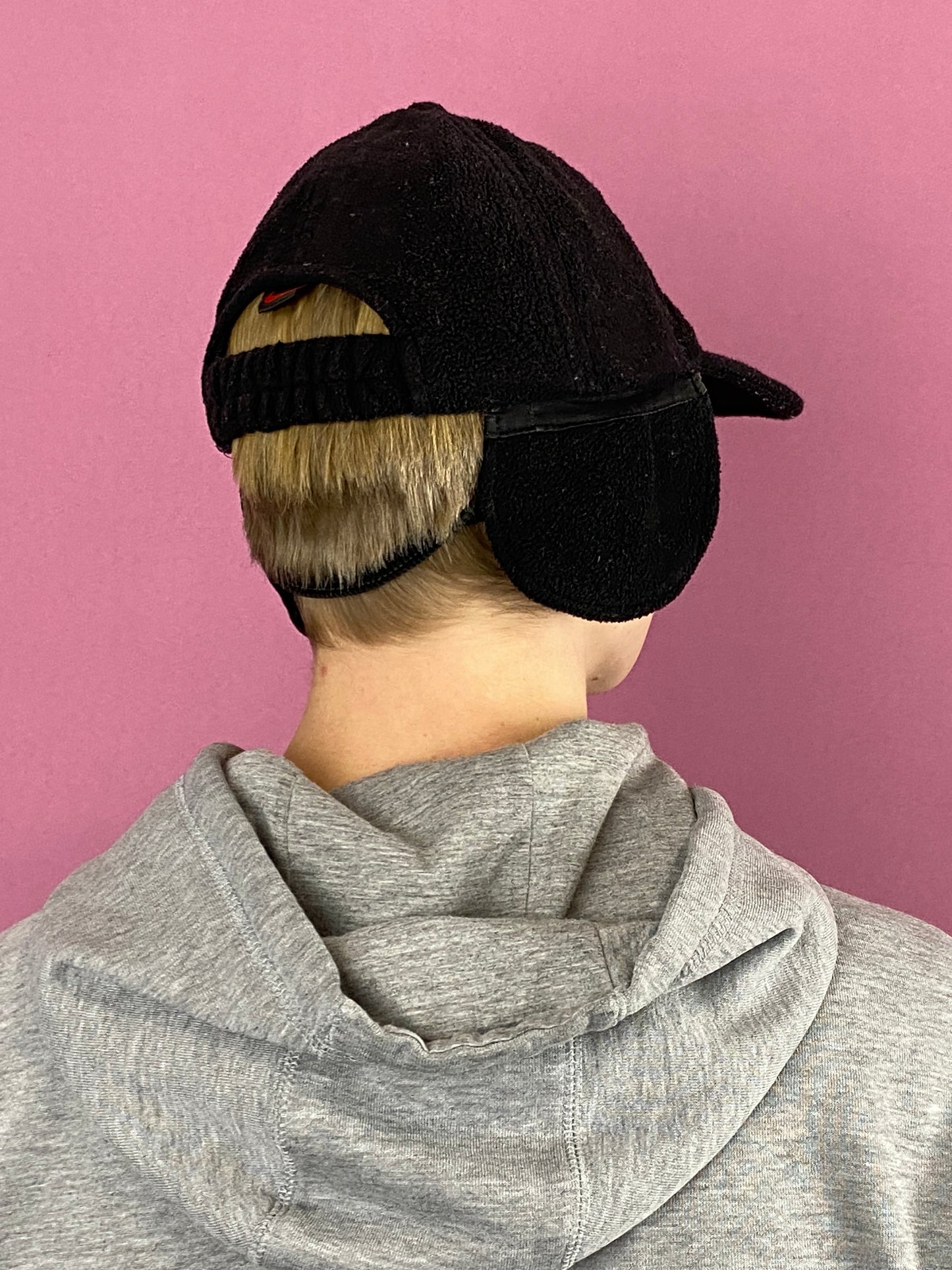 90s Nike Vintage Trapper Hat Cap - Black Polyester