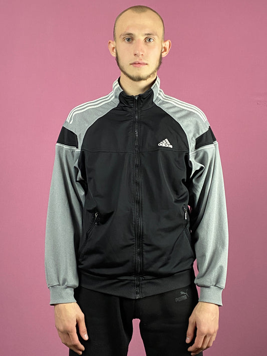 90s Adidas Vintage Men's Back Logo Track Jacket - Medium Black Polyester